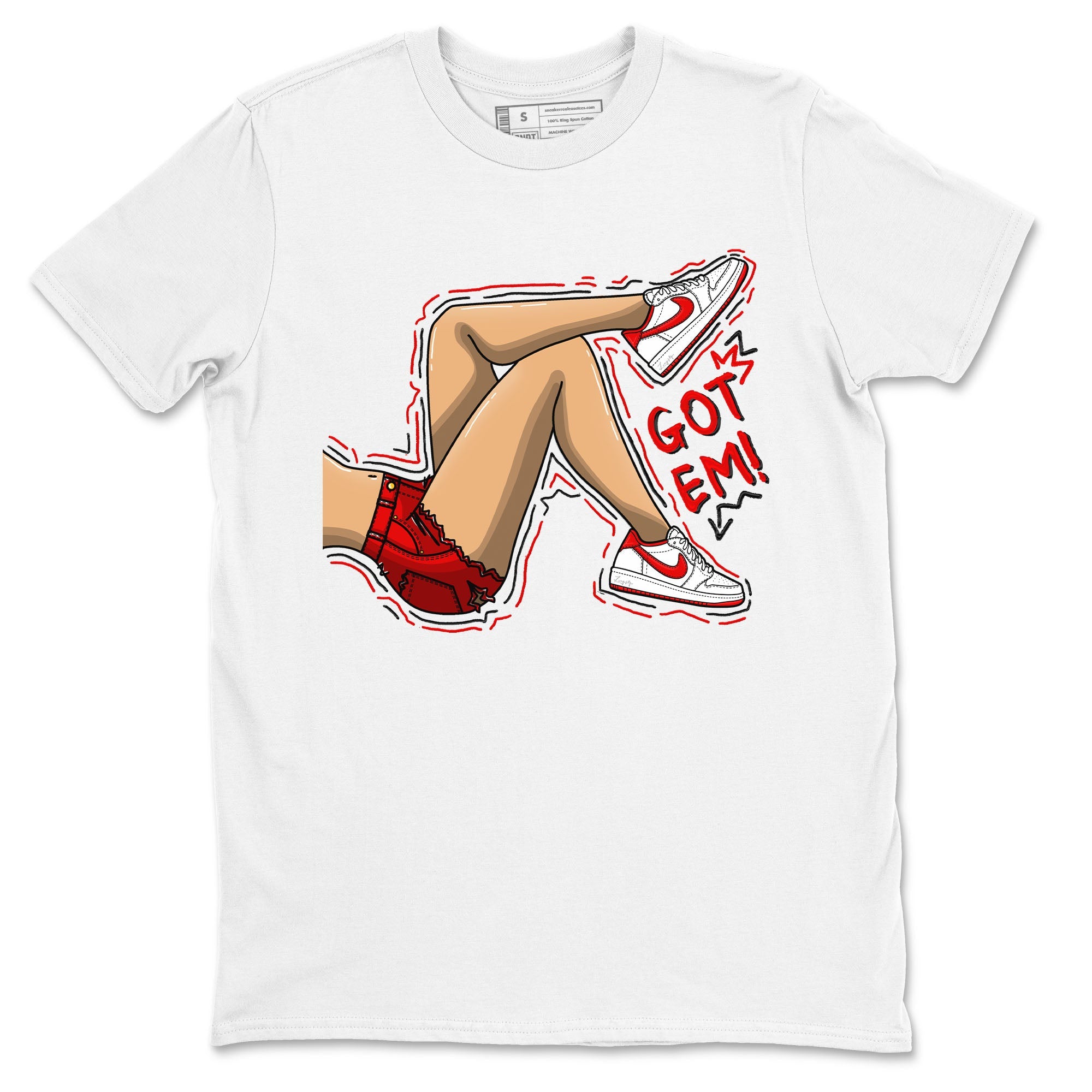 1s Low University Red shirt to match jordans Got Em Legs sneaker tees Air Jordan 1 University Red Drip Gear Zone Sneaker Matching Clothing Brand Unisex Sneaker Tee White 2 T-Shirt