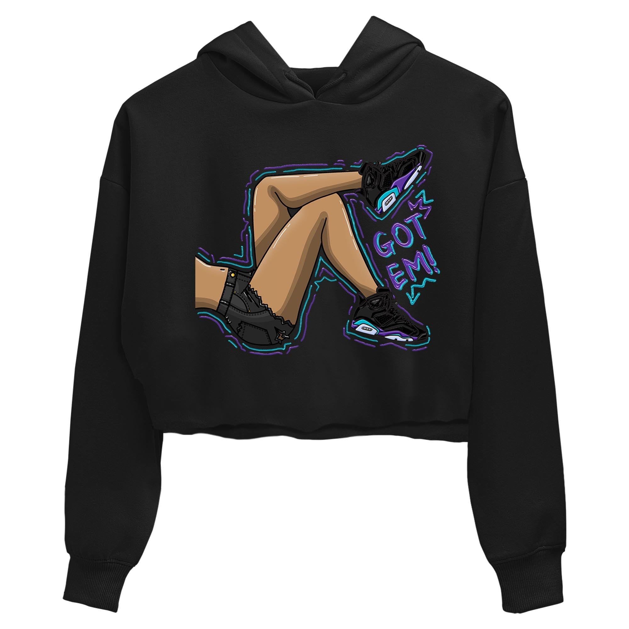 AJ6 Aqua shirt to match jordans Got Em Legs sneaker release tees Air Jordan 6 Aqua Drip Gear Zone Black 2 Crop T-Shirt