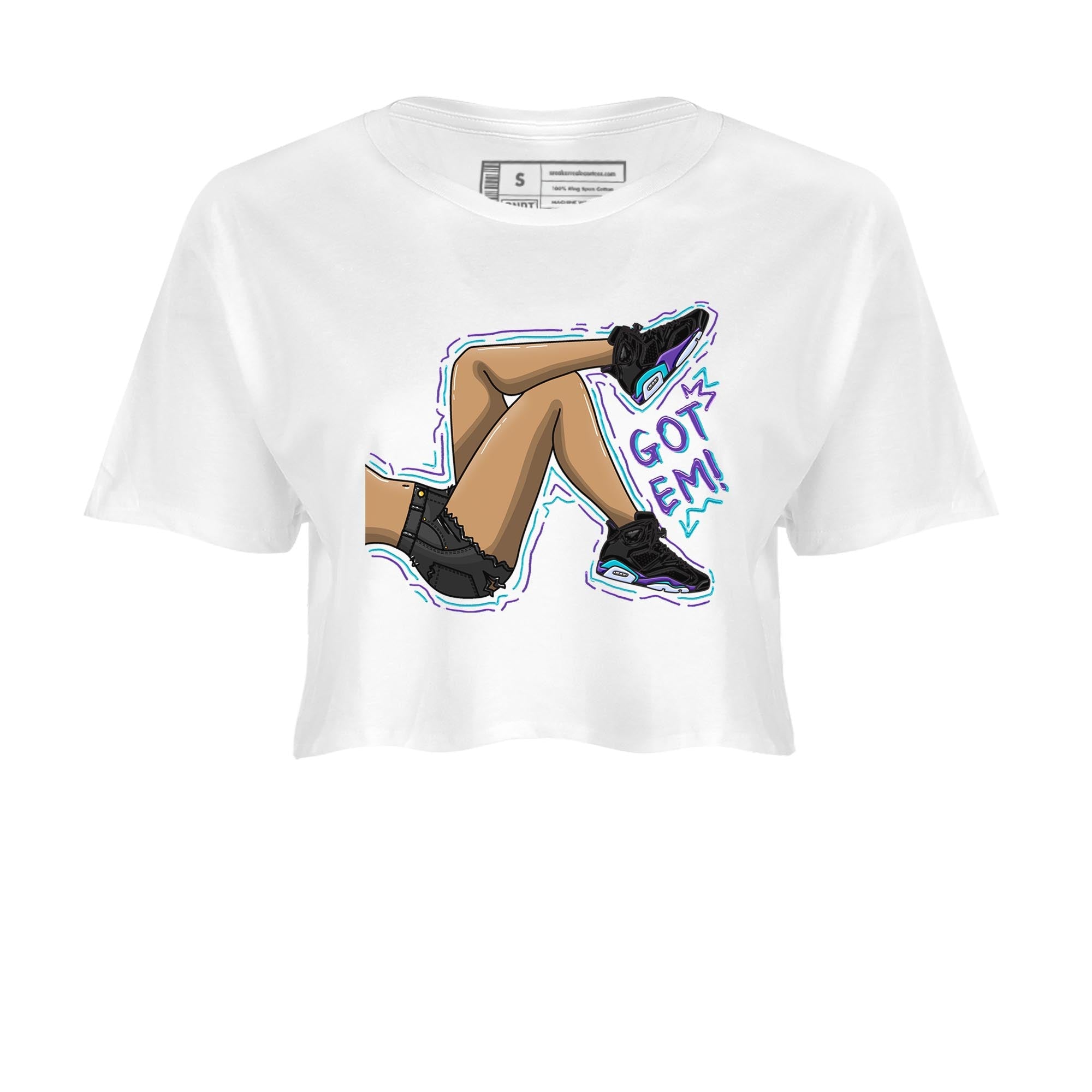 AJ6 Aqua shirt to match jordans Got Em Legs sneaker release tees Air Jordan 6 Aqua Drip Gear Zone White 2 Crop T-Shirt