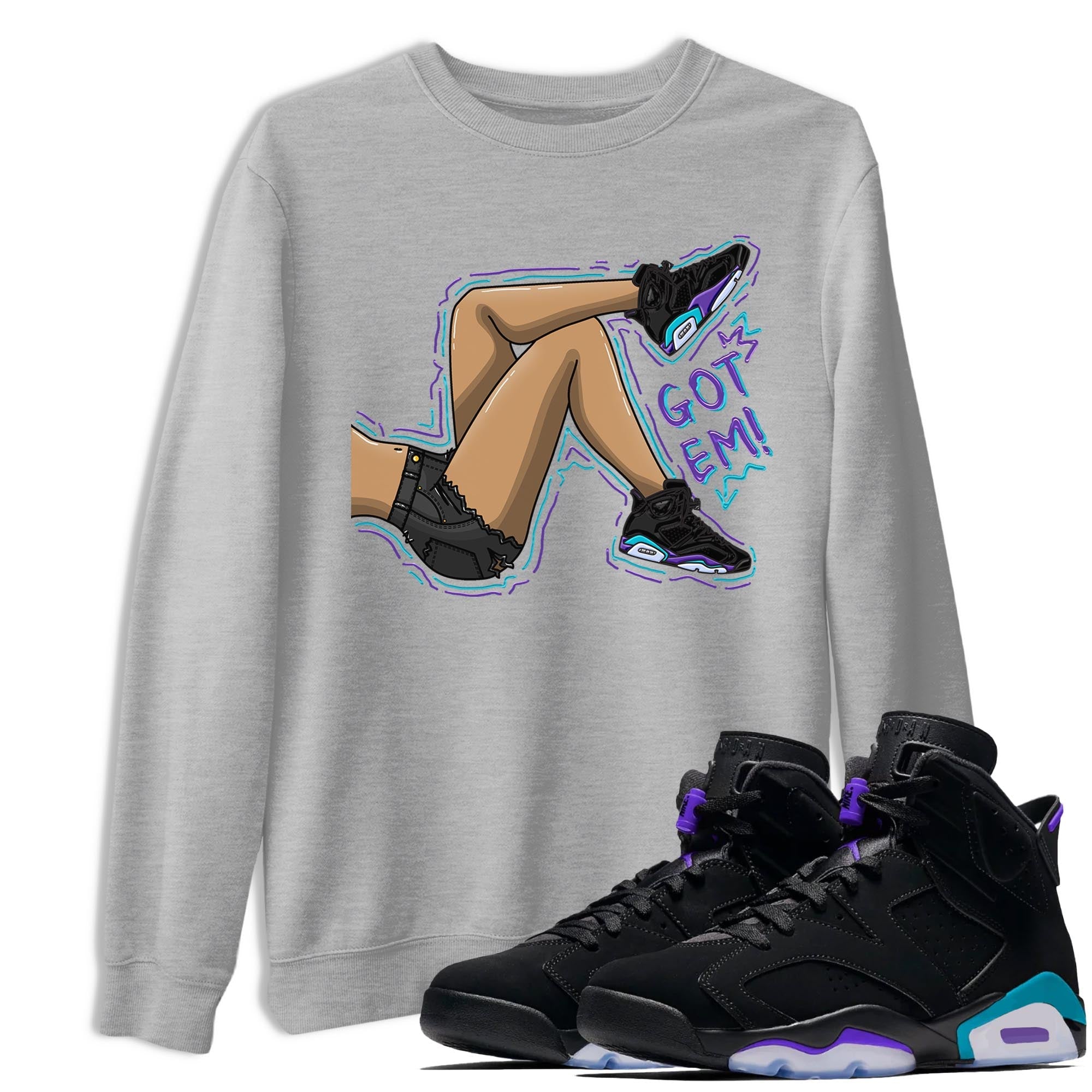 AJ6 Aqua shirt to match jordans Got Em Legs sneaker release tees Air Jordan 6 Aqua Drip Gear Zone Unisex Streetwear Clothing Heather Grey 1 T-Shirt