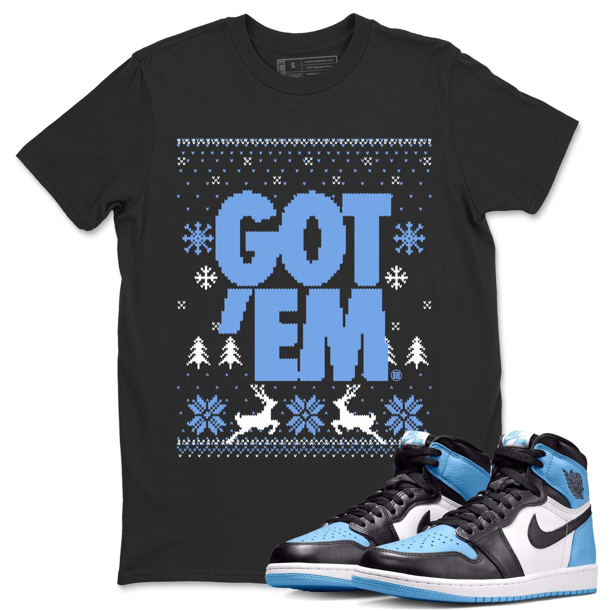 1s UNC Toe shirts to match jordans Christmas Gift Got Em Ugly Sweater sneaker match tees Air Jordan 1 High OG UNC Toe match shoes to clothes Drip Gear Zone unisex cotton Black 1 shirts