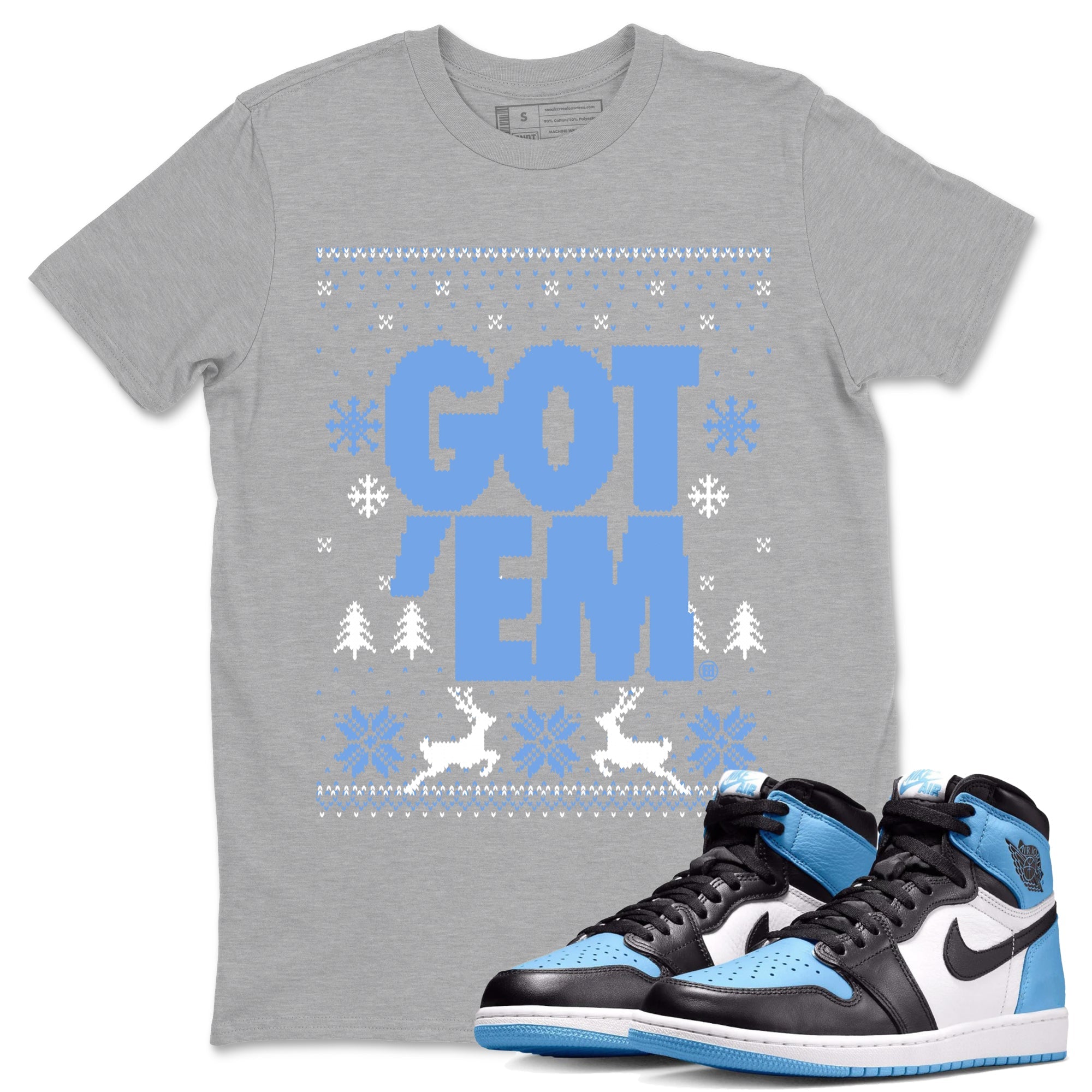 1s UNC Toe shirts to match jordans Christmas Gift Got Em Ugly Sweater sneaker match tees Air Jordan 1 High OG UNC Toe match shoes to clothes Drip Gear Zone unisex cotton Heather Grey 1 shirts
