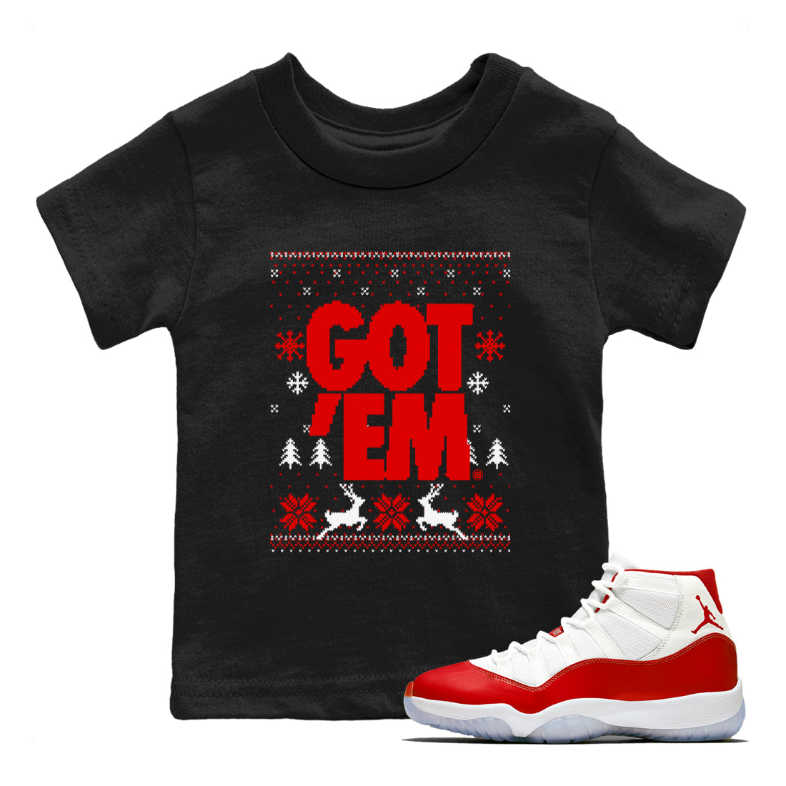 11s Cherry shirts to match jordans Christmas Gift Got Em Ugly Sweater sneaker match tees Air Jordan 11 Retro Cherry match shoes to clothes Drip Gear Zone Youth Baby Black 1 tee
