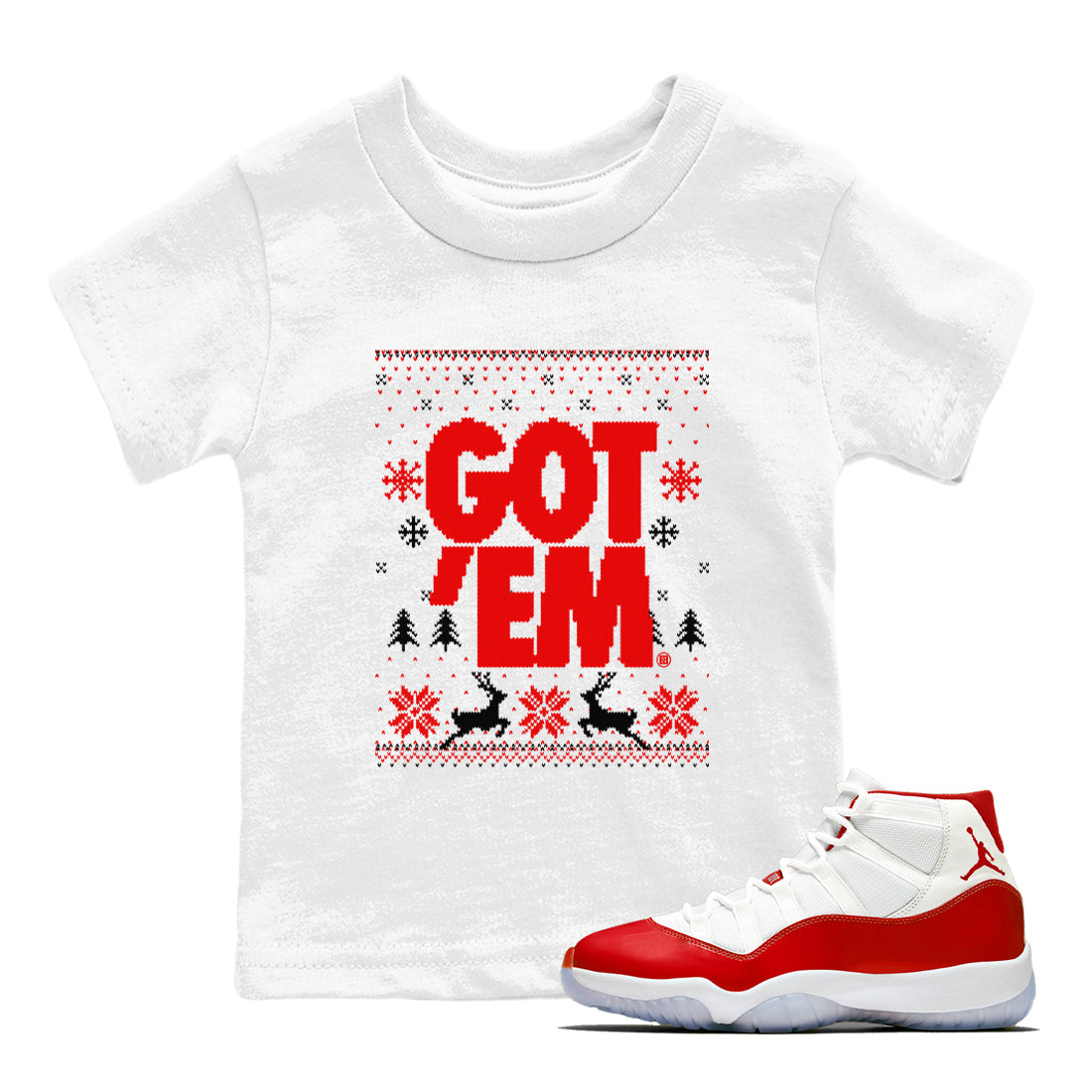 11s Cherry shirts to match jordans Christmas Gift Got Em Ugly Sweater sneaker match tees Air Jordan 11 Retro Cherry match shoes to clothes Drip Gear Zone Youth Baby White 1 tee