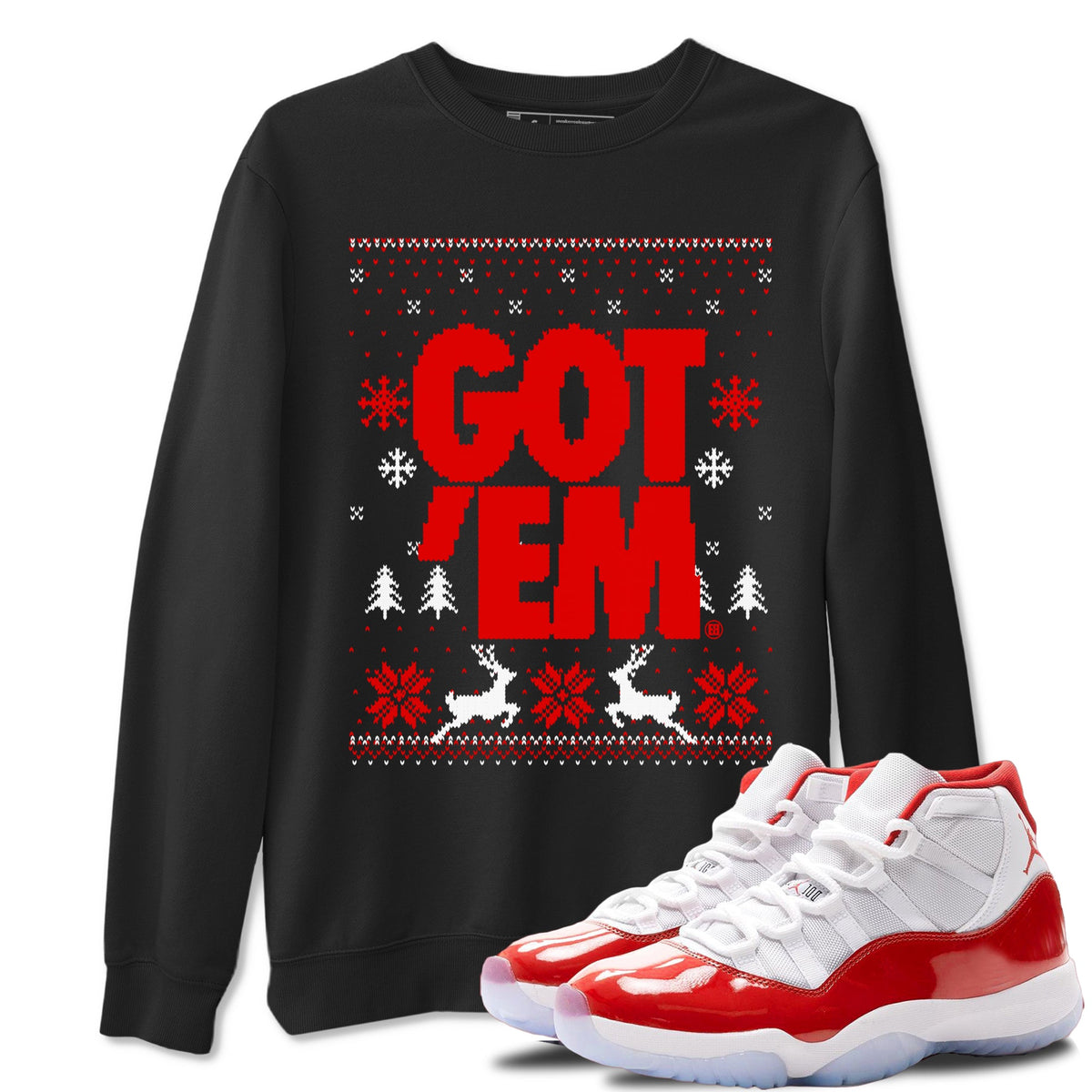 11s Cherry shirts to match jordans Christmas Gift Got Em Ugly Sweater sneaker match tees Air Jordan 11 Retro Cherry match shoes to clothes Drip Gear Zone unisex cotton Black 1 shirts