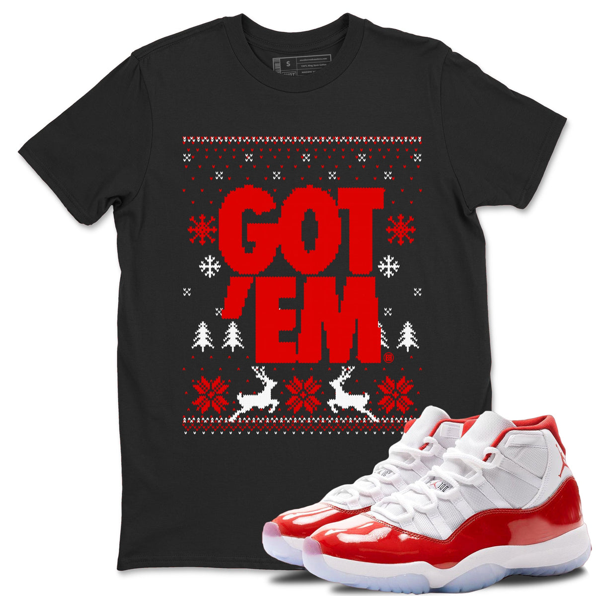 11s Cherry shirts to match jordans Christmas Gift Got Em Ugly Sweater sneaker match tees Air Jordan 11 Retro Cherry match shoes to clothes Drip Gear Zone unisex cotton Black 1 shirts