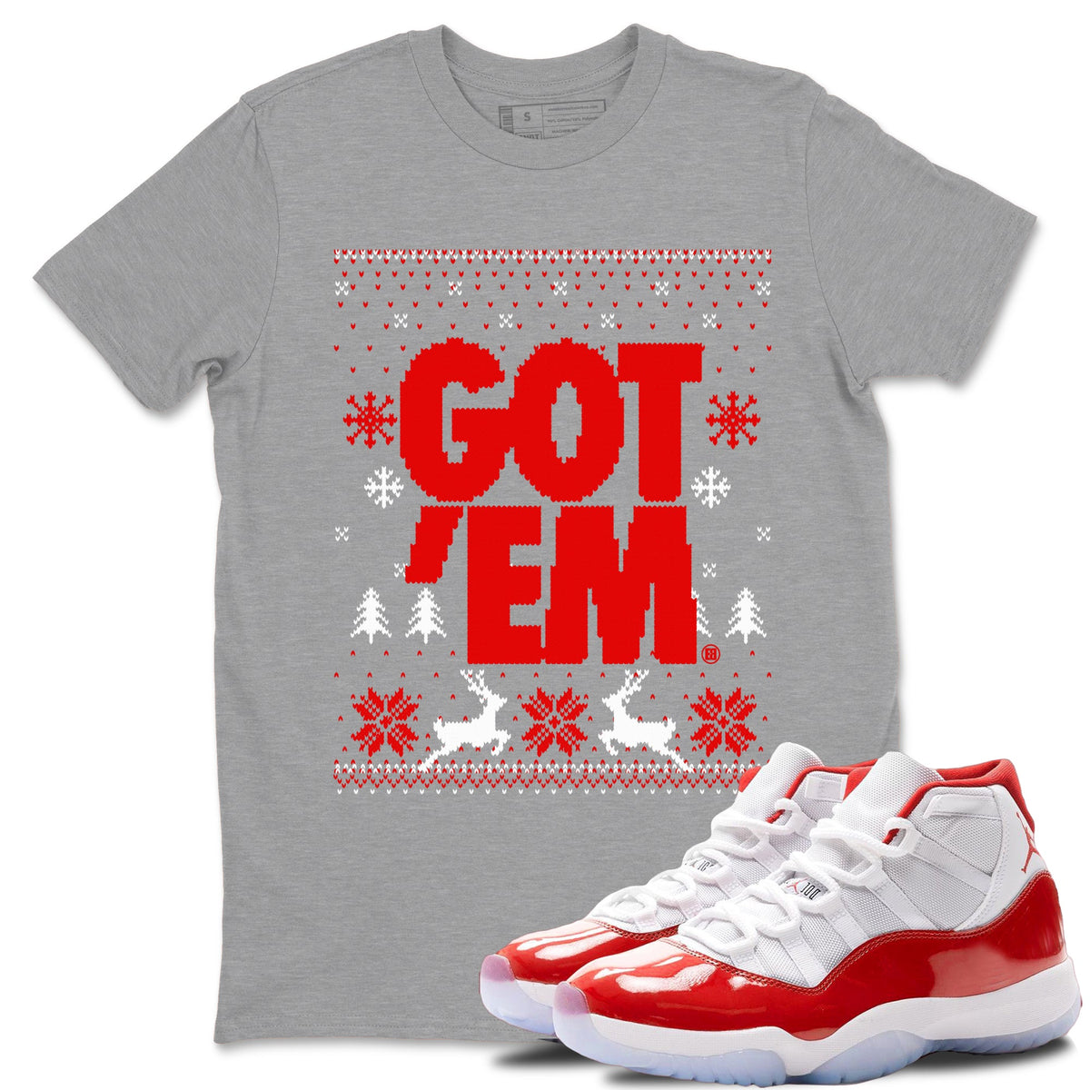 11s Cherry shirts to match jordans Christmas Gift Got Em Ugly Sweater sneaker match tees Air Jordan 11 Retro Cherry match shoes to clothes Drip Gear Zone unisex cotton Heather Grey 1 shirts