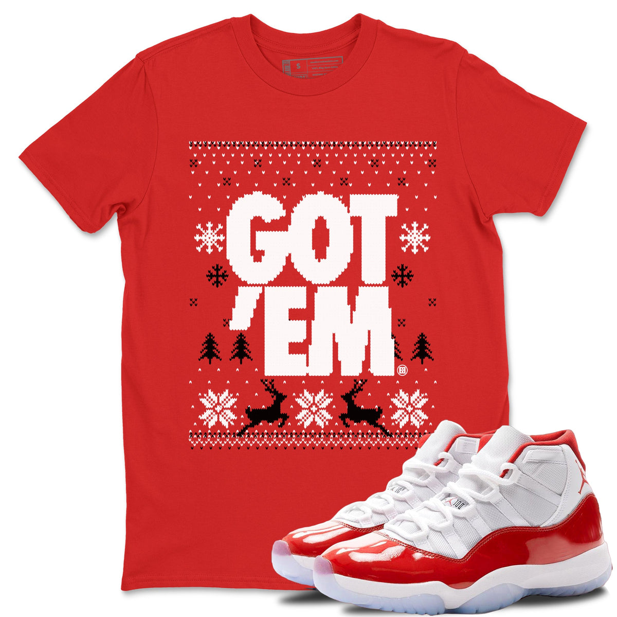 11s Cherry shirts to match jordans Christmas Gift Got Em Ugly Sweater sneaker match tees Air Jordan 11 Retro Cherry match shoes to clothes Drip Gear Zone unisex cotton Red 1 shirts