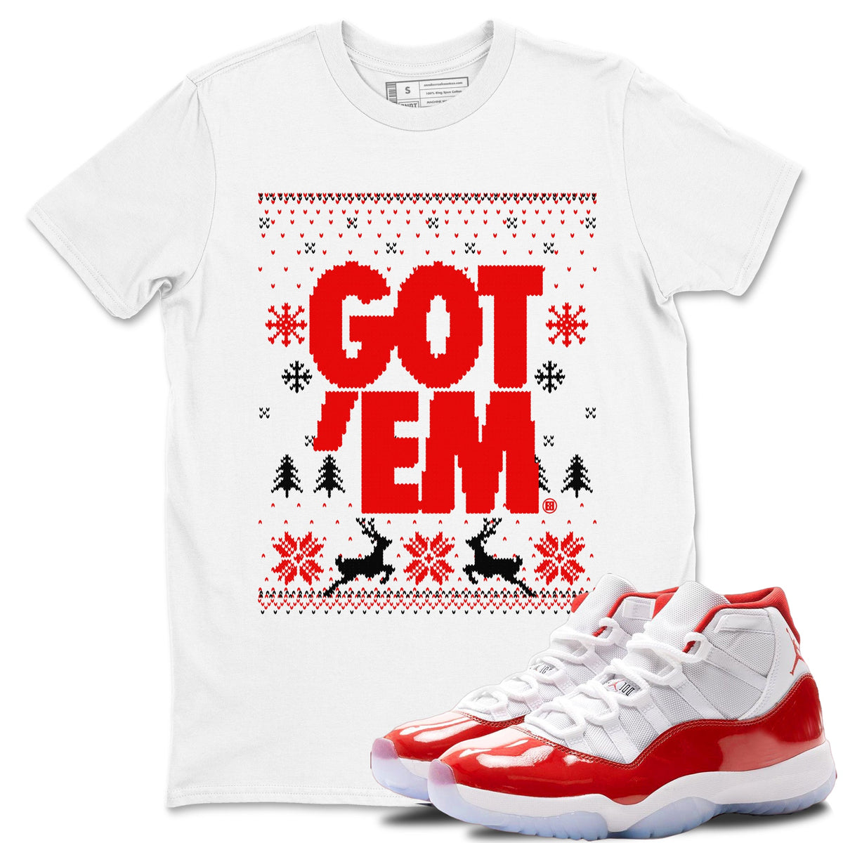 11s Cherry shirts to match jordans Christmas Gift Got Em Ugly Sweater sneaker match tees Air Jordan 11 Retro Cherry match shoes to clothes Drip Gear Zone unisex cotton White 1 shirts