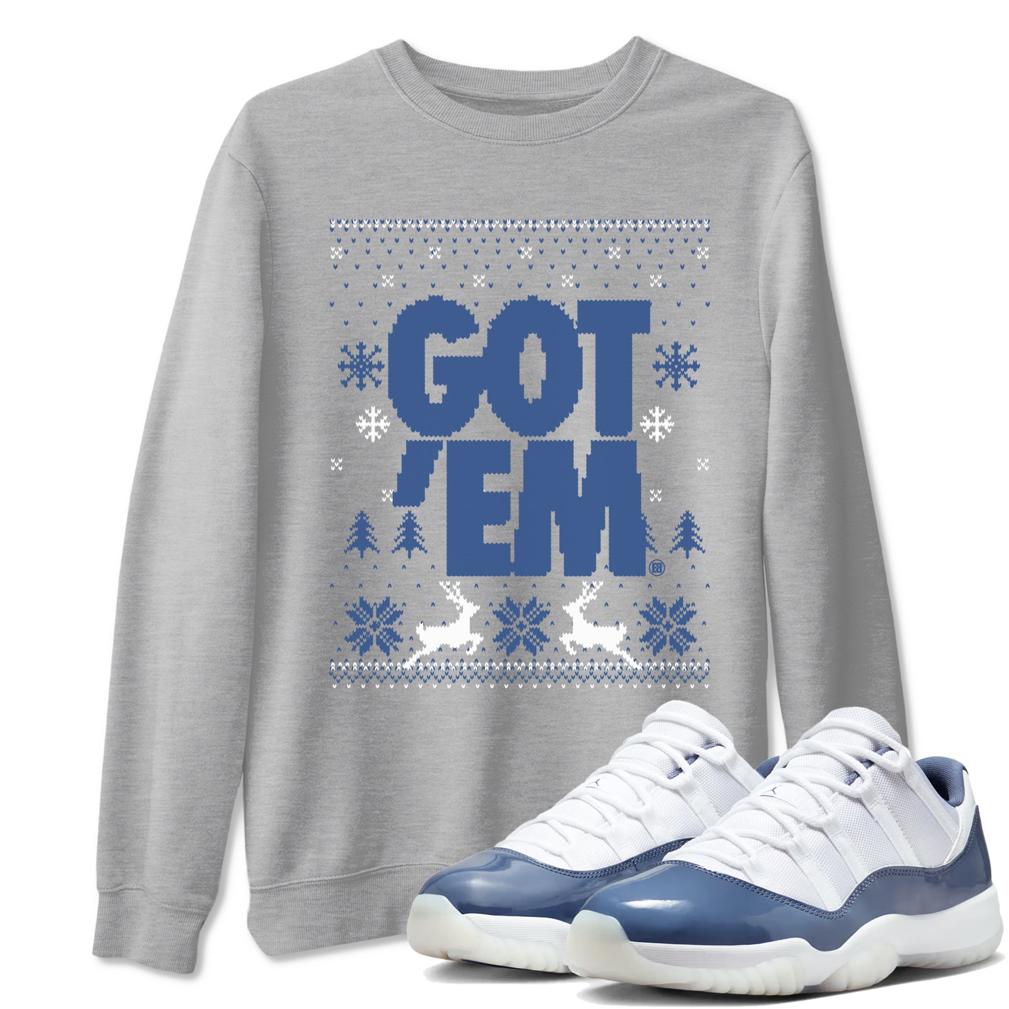 11s Diffused Blue shirts to match jordans Christmas Gift Got Em Ugly Sweater sneaker match tees Air Jordan 11 Retro Diffused Blue match shoes to clothes Drip Gear Zone unisex cotton Heather Grey 1 shirts