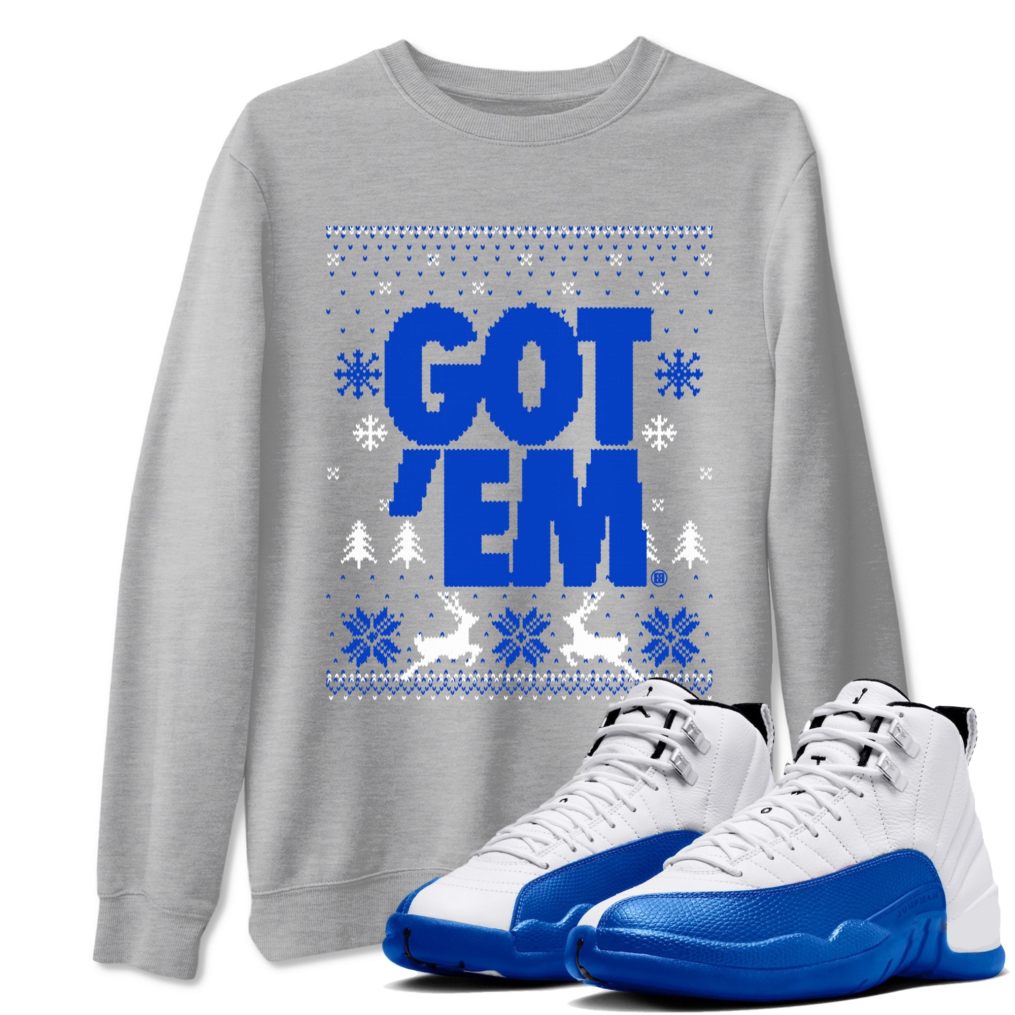 Air Jordan 12 Blueberry t-shirts to match sneakers Christmas Holiday Gift Got Em Ugly Sweater sneaker match tees 12s Blueberry match shoes to clothes Drip Gear Zone unisex cotton Heather Grey 1 shirts