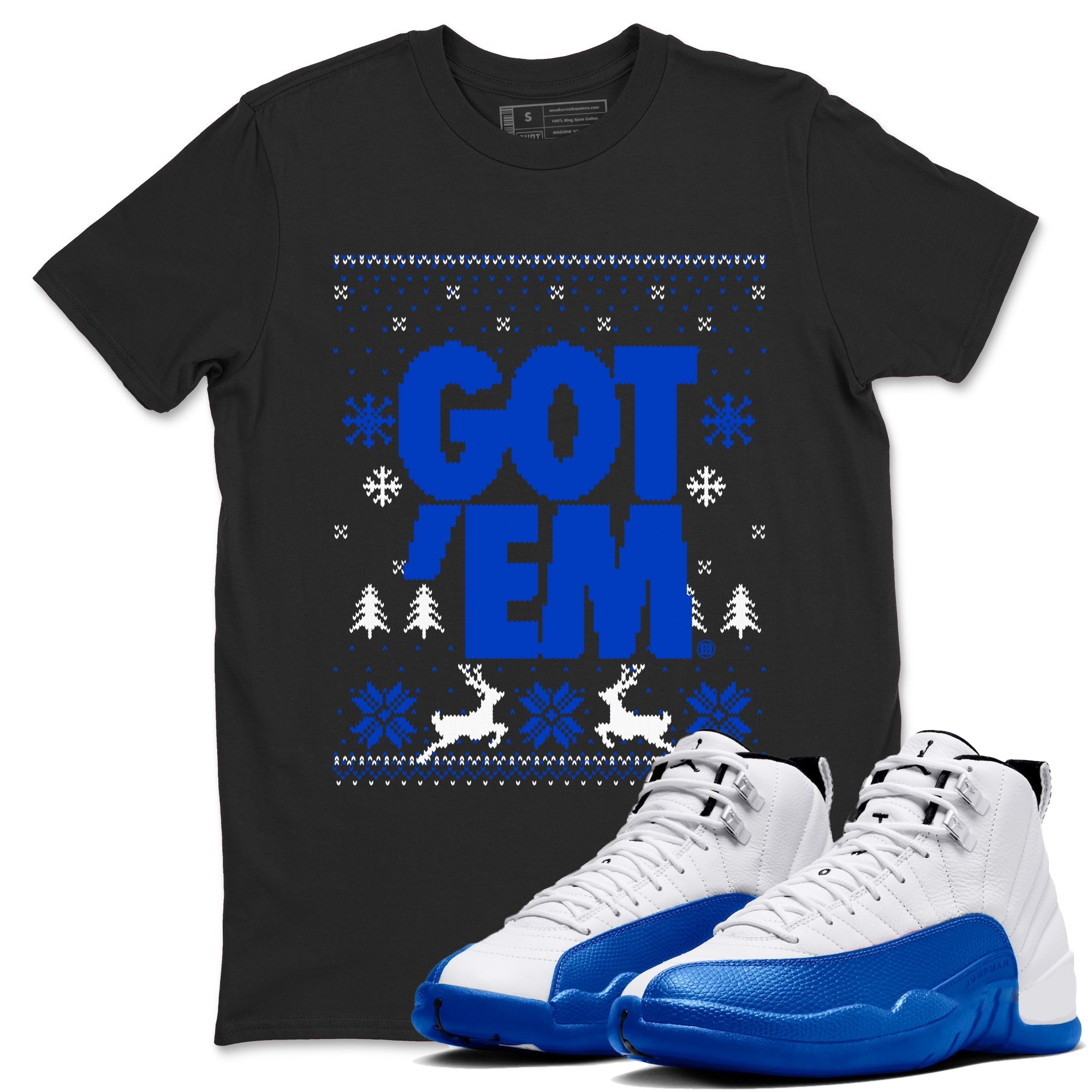 Air Jordan 12 Blueberry t-shirts to match sneakers Christmas Holiday Gift Got Em Ugly Sweater sneaker match tees 12s Blueberry match shoes to clothes Drip Gear Zone unisex cotton Black 1 shirts