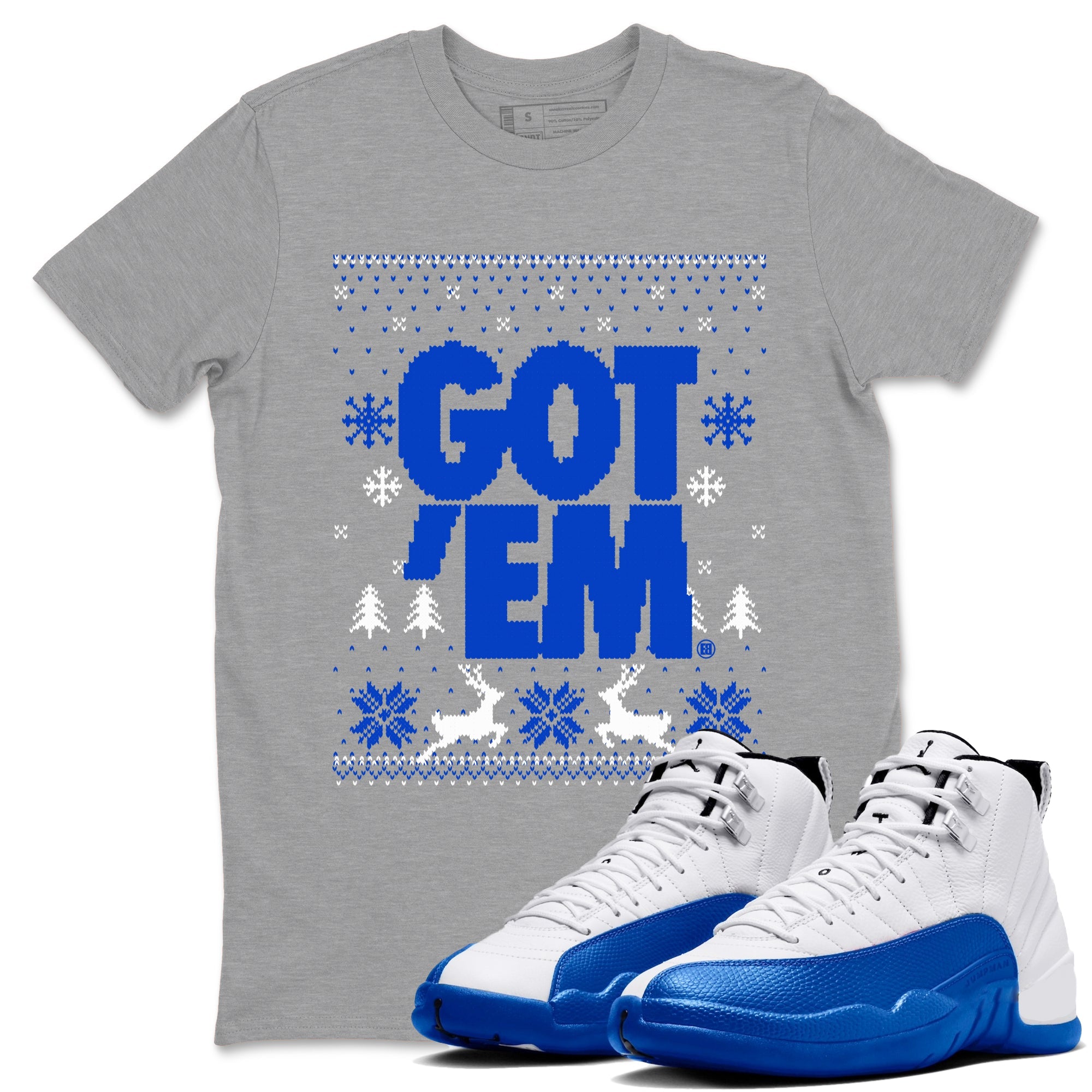 Air Jordan 12 Blueberry t-shirts to match sneakers Christmas Holiday Gift Got Em Ugly Sweater sneaker match tees 12s Blueberry match shoes to clothes Drip Gear Zone unisex cotton Heather Grey 1 shirts