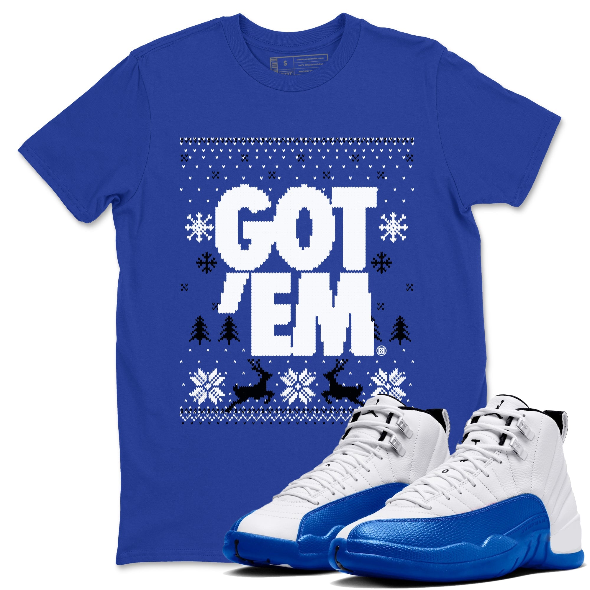 Air Jordan 12 Blueberry t-shirts to match sneakers Christmas Holiday Gift Got Em Ugly Sweater sneaker match tees 12s Blueberry match shoes to clothes Drip Gear Zone unisex cotton Royal Blue 1 shirts