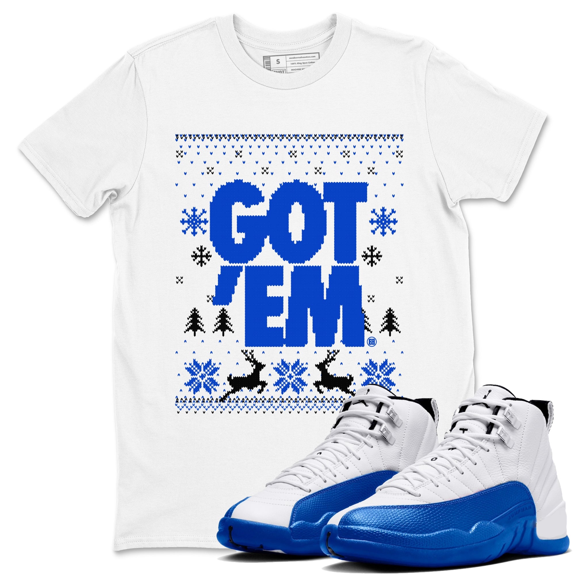 Air Jordan 12 Blueberry t-shirts to match sneakers Christmas Holiday Gift Got Em Ugly Sweater sneaker match tees 12s Blueberry match shoes to clothes Drip Gear Zone unisex cotton White 1 shirts