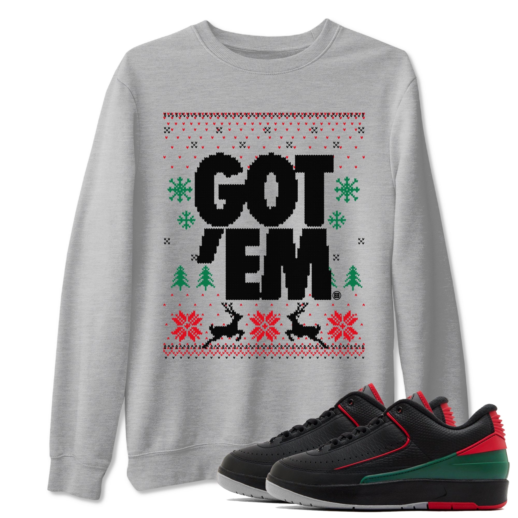 Air Jordan 2 Low Retro Christmas shirts to match jordans Christmas Gift Got Em Ugly Sweater sneaker match tees Air Jordan 2 Christmas match shoes to clothes Drip Gear Zone unisex cotton Heather Grey 1 shirts