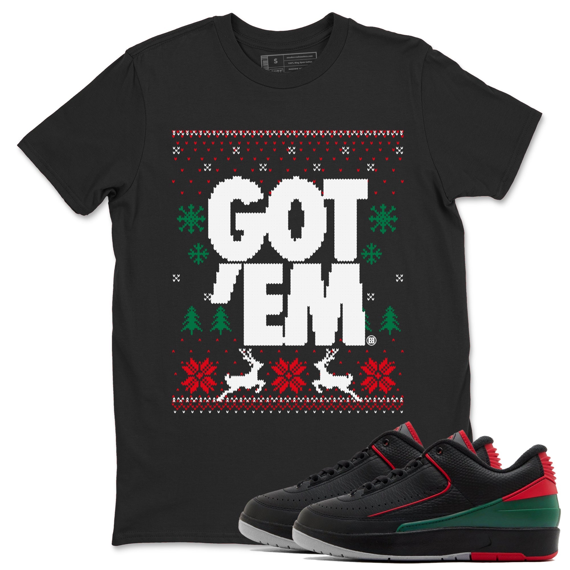 Air Jordan 2 Low Retro Christmas shirts to match jordans Christmas Gift Got Em Ugly Sweater sneaker match tees Air Jordan 2 Christmas match shoes to clothes Drip Gear Zone unisex cotton Black 1 shirts