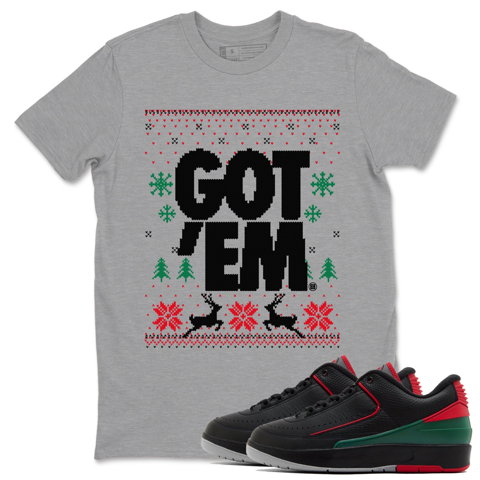 Air Jordan 2 Low Retro Christmas shirts to match jordans Christmas Gift Got Em Ugly Sweater sneaker match tees Air Jordan 2 Christmas match shoes to clothes Drip Gear Zone unisex cotton Heather Grey 1 shirts