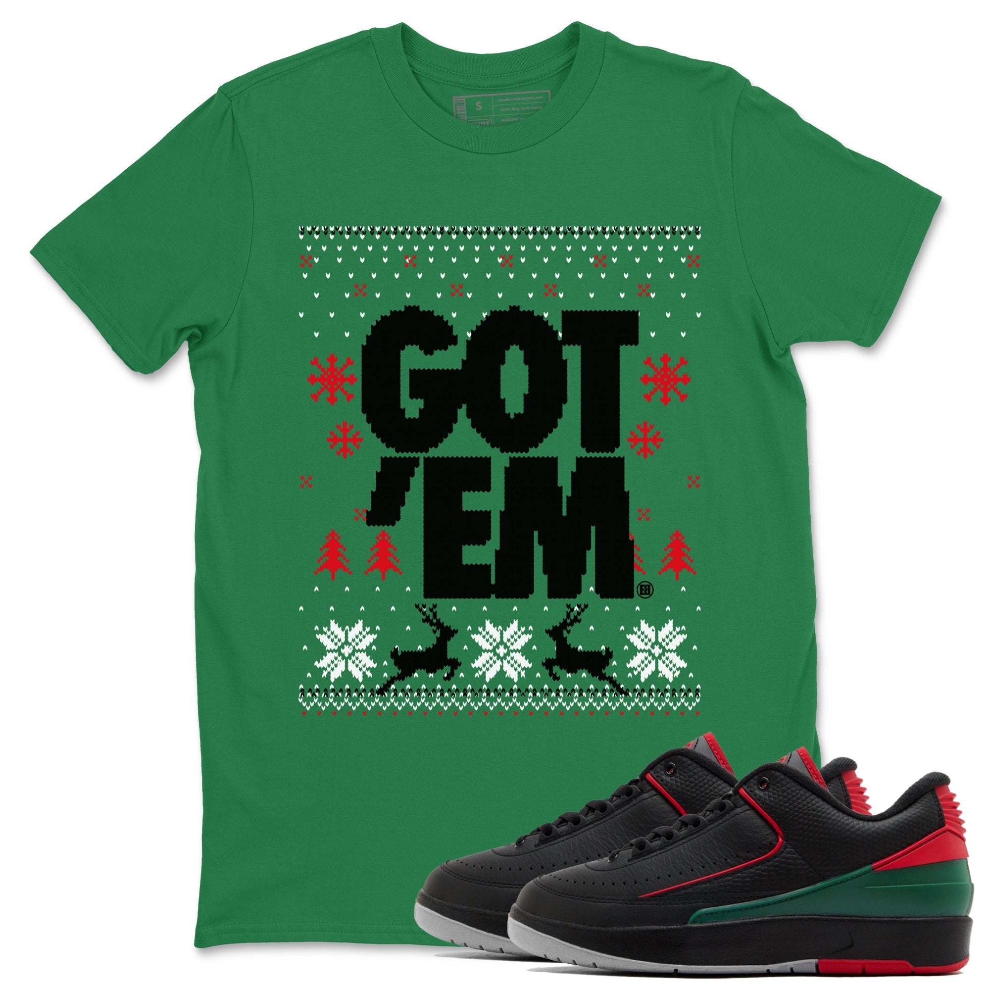 Air Jordan 2 Low Retro Christmas shirts to match jordans Christmas Gift Got Em Ugly Sweater sneaker match tees Air Jordan 2 Christmas match shoes to clothes Drip Gear Zone unisex cotton Kelly Green 1 shirts