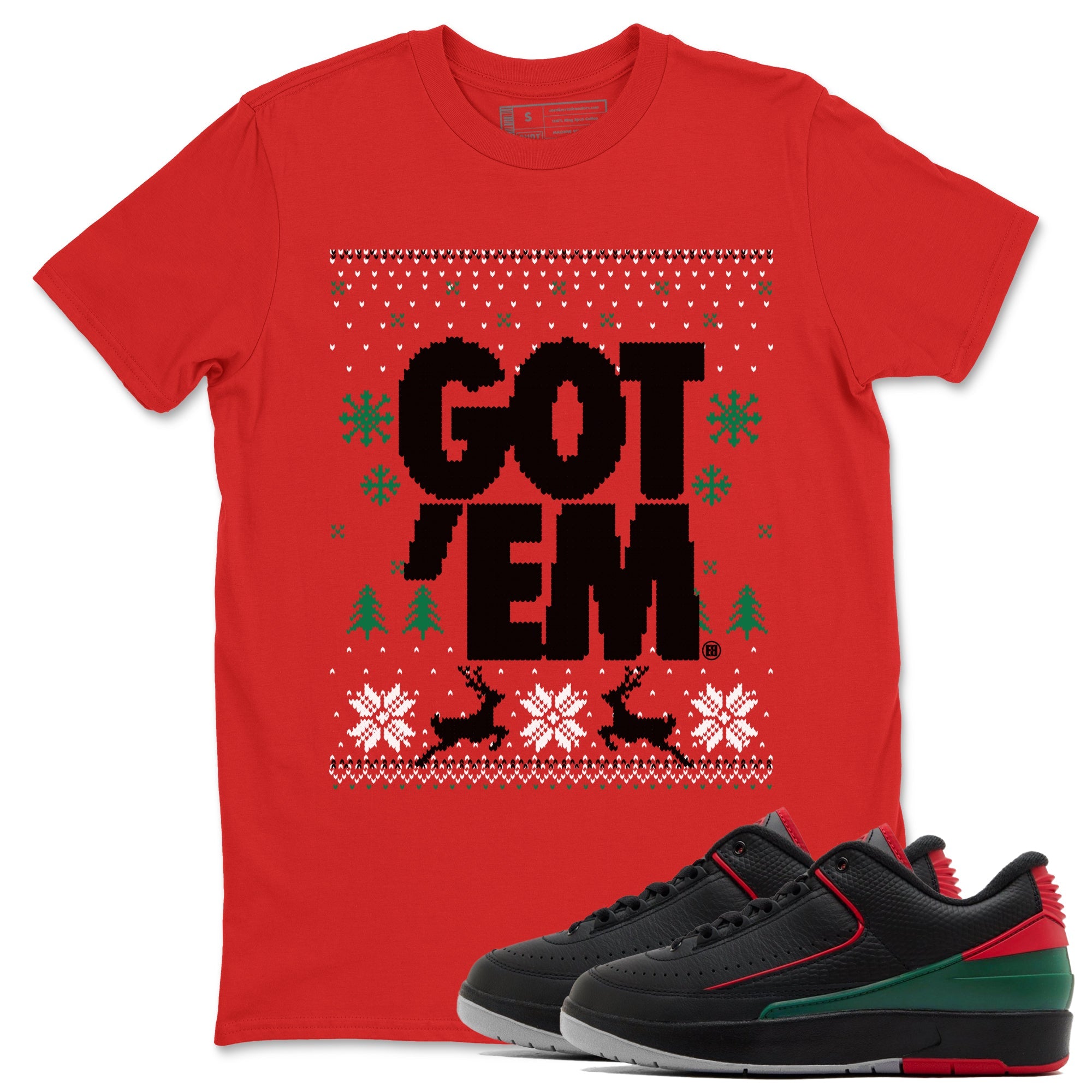 Air Jordan 2 Low Retro Christmas shirts to match jordans Christmas Gift Got Em Ugly Sweater sneaker match tees Air Jordan 2 Christmas match shoes to clothes Drip Gear Zone unisex cotton Red 1 shirts
