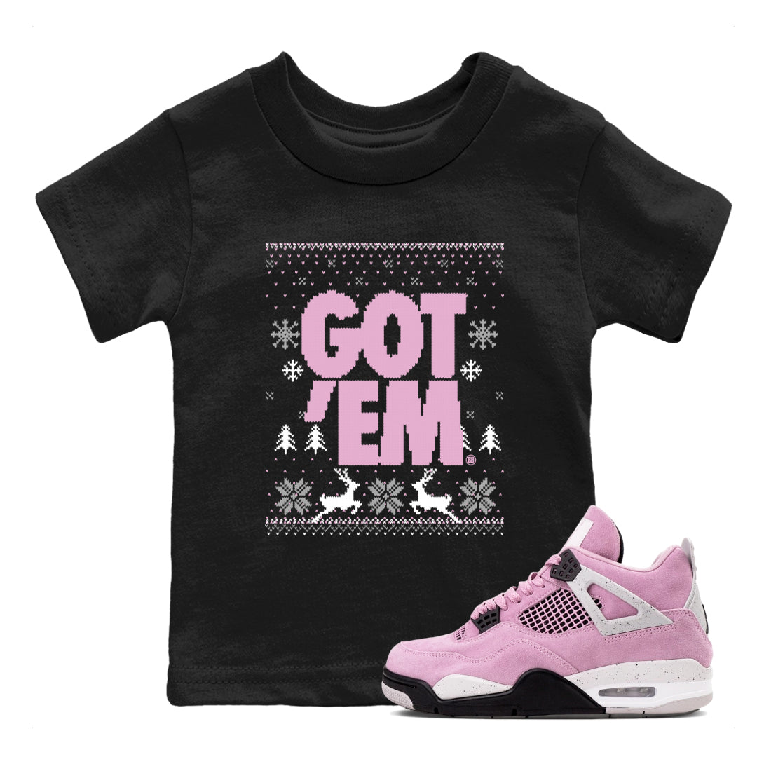 4s Orchid t-shirts to match sneakers Christmas Holiday Gift Got Em Ugly Sweater sneaker match tees Air Jordan 4 Orchid match shoes to clothes Drip Gear Zone Youth Baby Black 1 tee