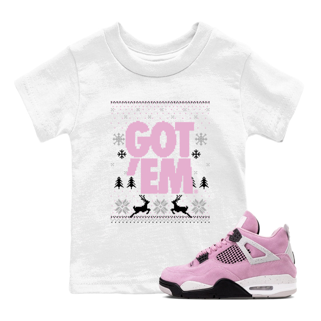 4s Orchid t-shirts to match sneakers Christmas Holiday Gift Got Em Ugly Sweater sneaker match tees Air Jordan 4 Orchid match shoes to clothes Drip Gear Zone Youth Baby White 1 tee