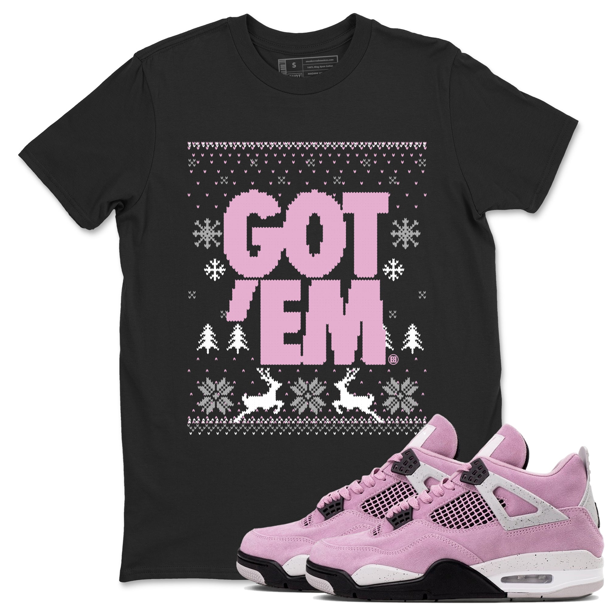 4s Orchid t-shirts to match sneakers Christmas Holiday Gift Got Em Ugly Sweater sneaker match tees Air Jordan 4 Orchid match shoes to clothes Drip Gear Zone unisex cotton Black 1 shirts