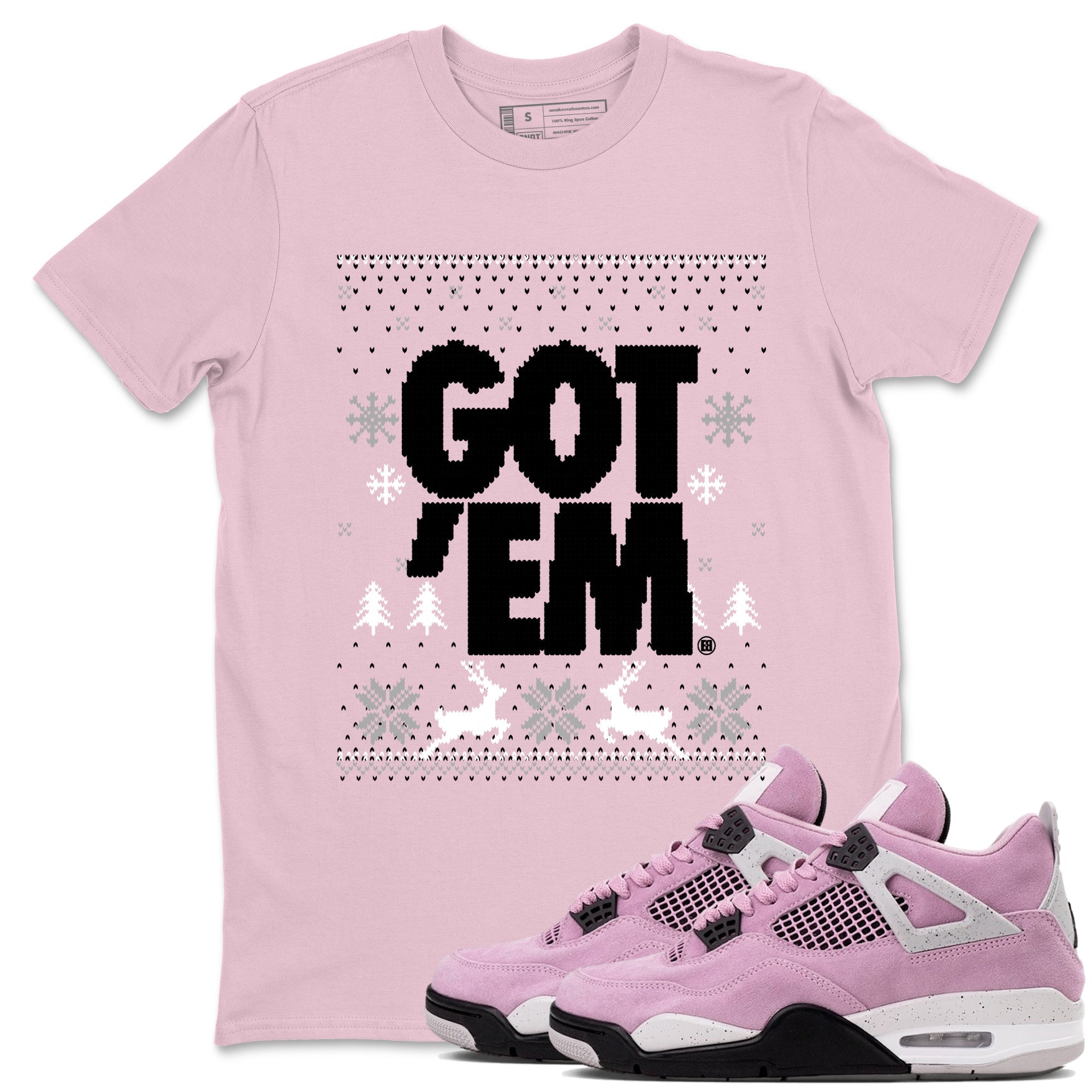 4s Orchid t-shirts to match sneakers Christmas Holiday Gift Got Em Ugly Sweater sneaker match tees Air Jordan 4 Orchid match shoes to clothes Drip Gear Zone unisex cotton Pink 1 shirts