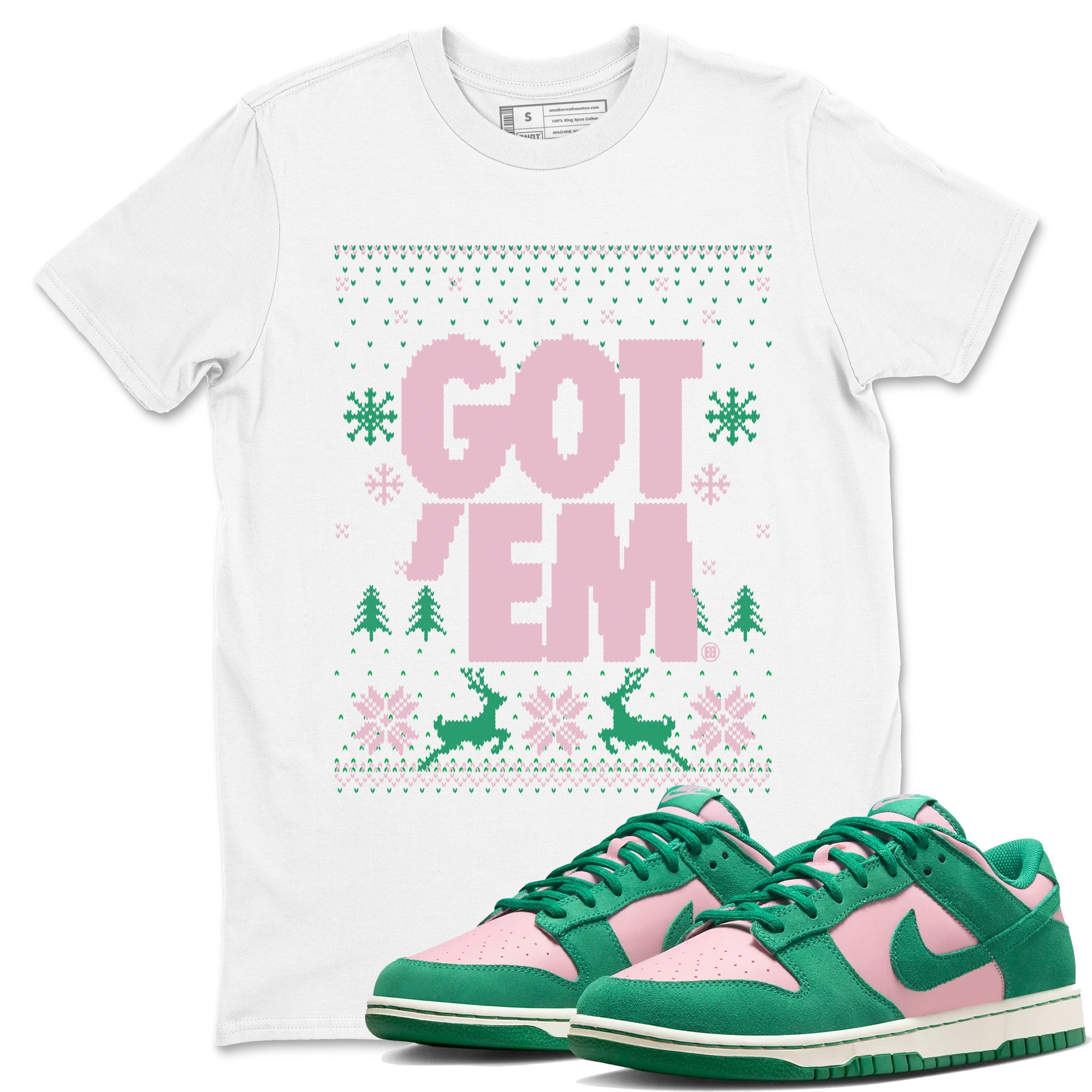 Dunk Low Retro SE Medium Soft Pink Malachite shirts to match jordans Christmas Gift Got Em Ugly Sweater sneaker match tees Dunk Medium Soft Pink Malachite match shoes to clothes Drip Gear Zone unisex cotton White 1 shirts