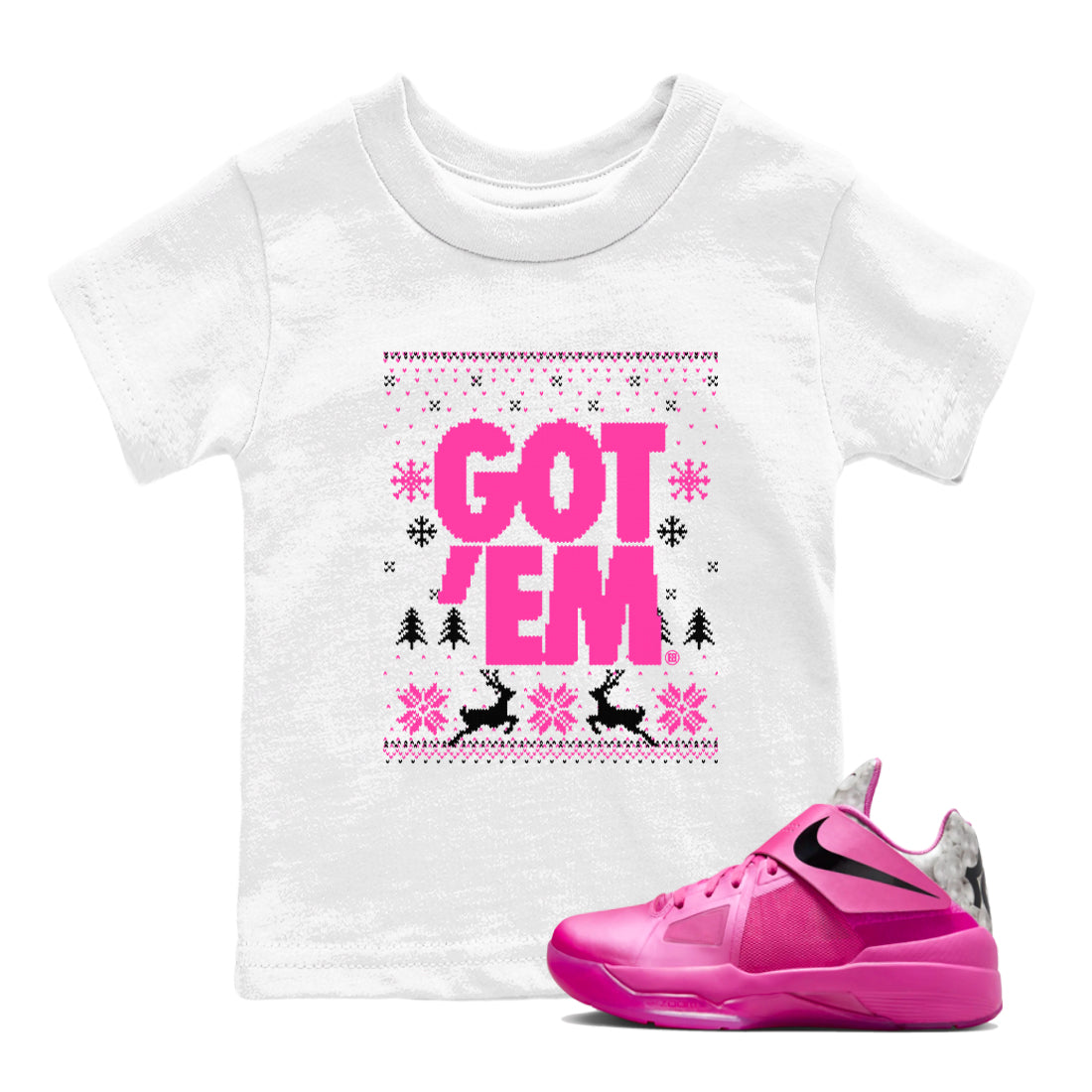 Nike KD 4 Retro Aunt Pearl shirts to match jordans Got Em Ugly Sweater sneaker match tees Nike KD 4 Aunt Pearl match shoes to clothes Drip Gear Zone Youth Baby White 1 tee