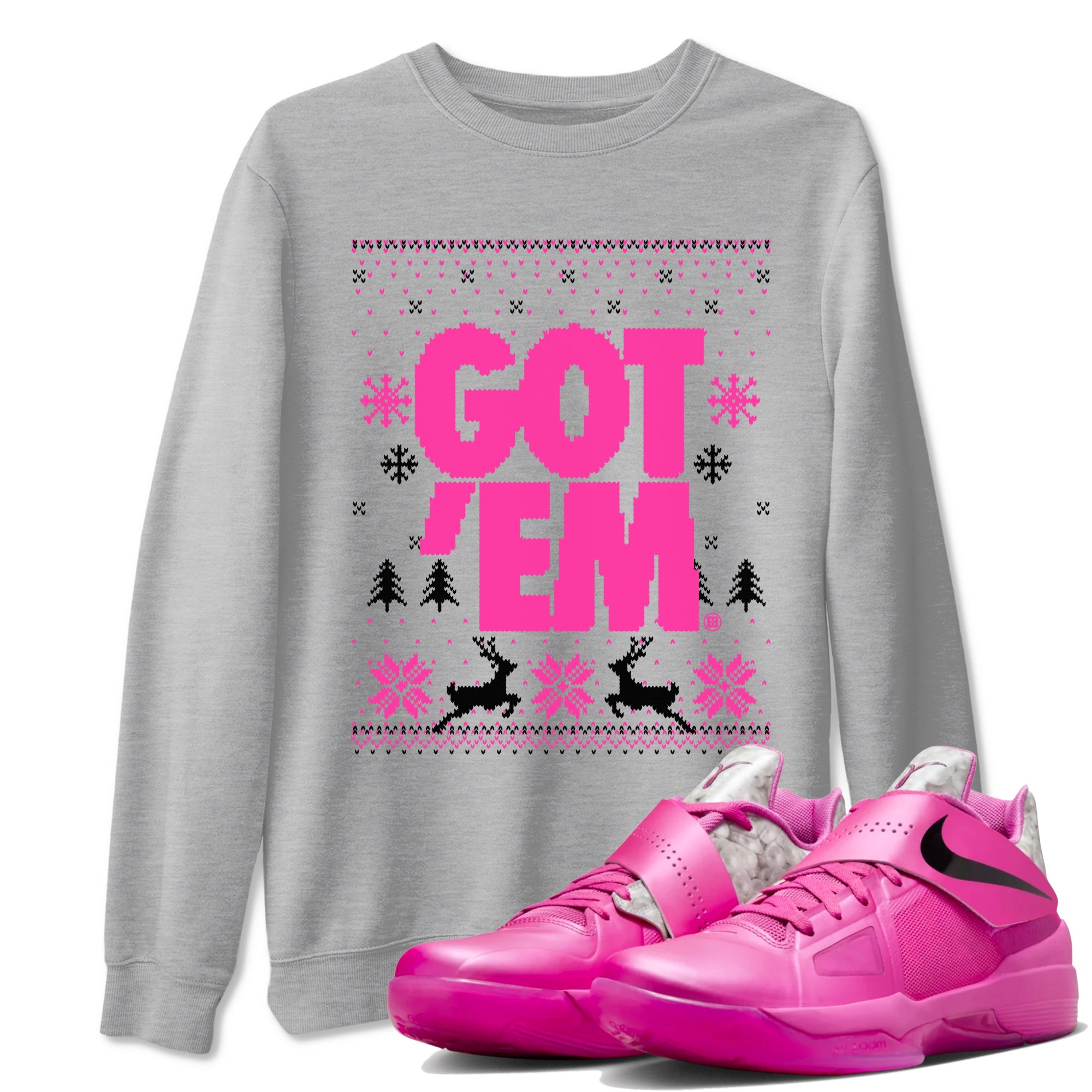 Nike KD 4 Retro Aunt Pearl shirts to match jordans Got Em Ugly Sweater sneaker match tees Nike KD 4 Aunt Pearl match shoes to clothes Drip Gear Zone unisex cotton Heather Grey 1 shirts