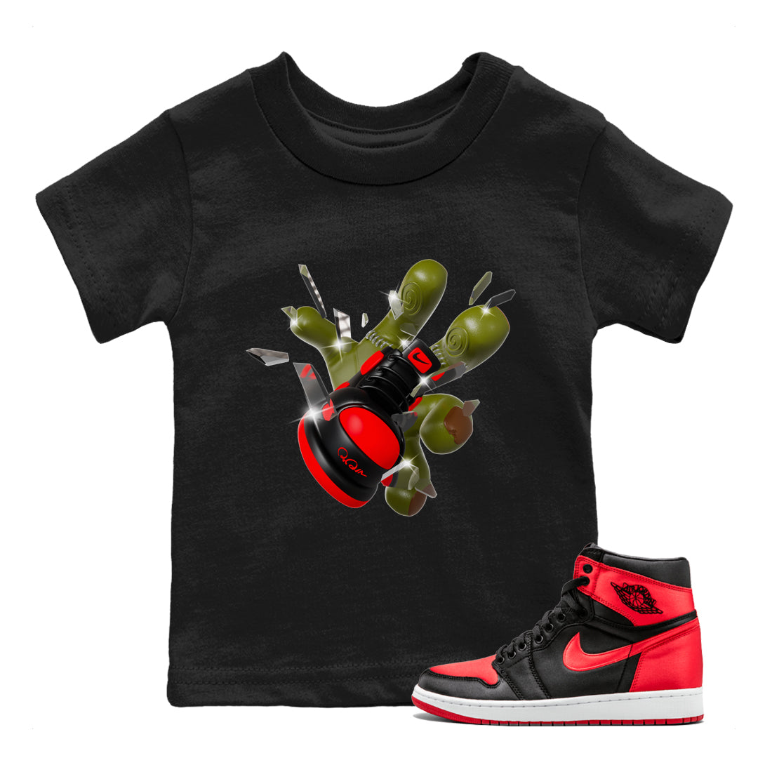 Air Jordan 1 Satin Bred shirt to match jordans Got Em Zombie Hand sneaker tees halloween dress AJ1 Satin Bred Drip Gear Zone Baby Toddler Black 1 T-Shirt
