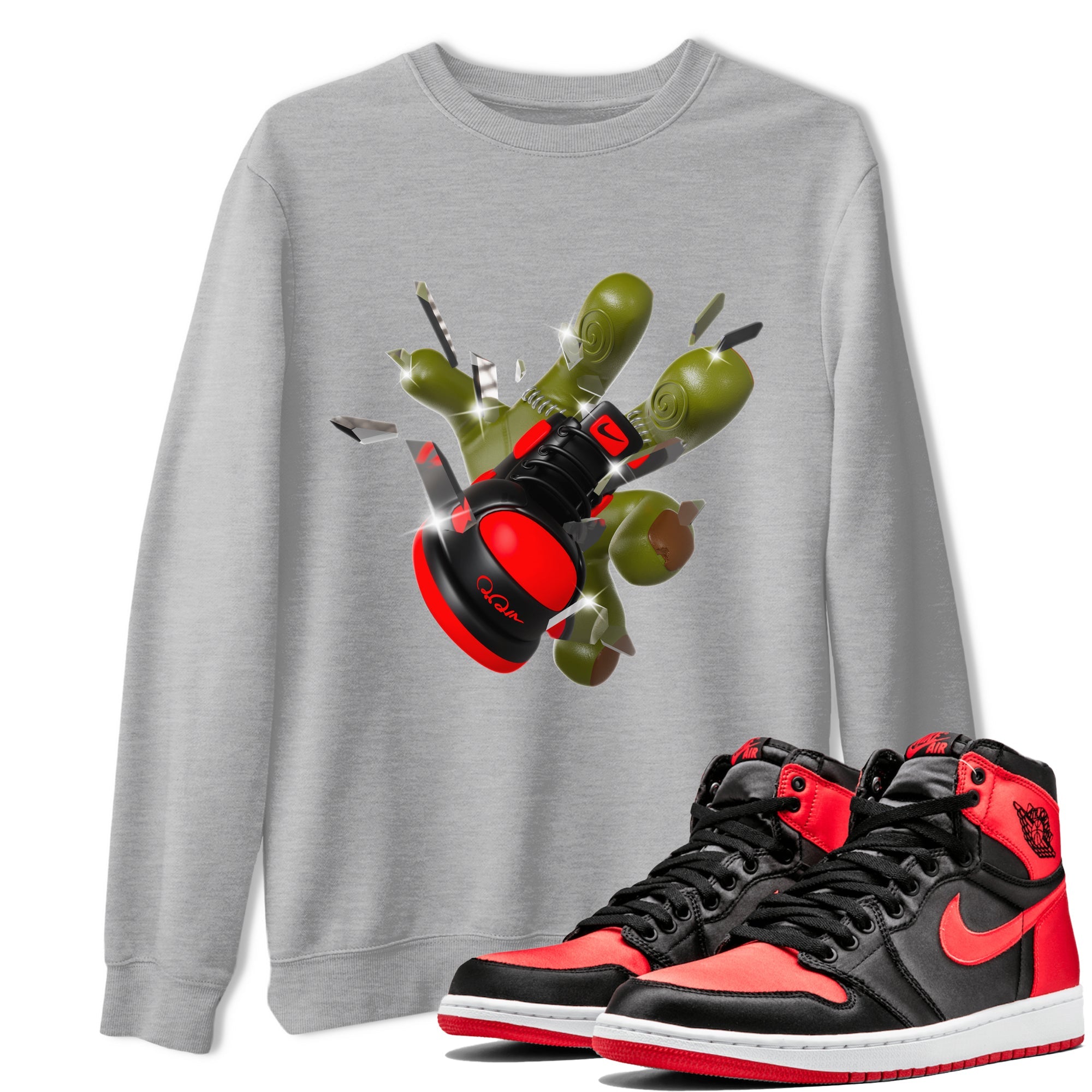 Air Jordan 1 Satin Bred shirt to match jordans Got Em Zombie Hand sneaker tees halloween dress AJ1 Satin Bred Drip Gear Zone Unisex Heather Grey 1 T-Shirt