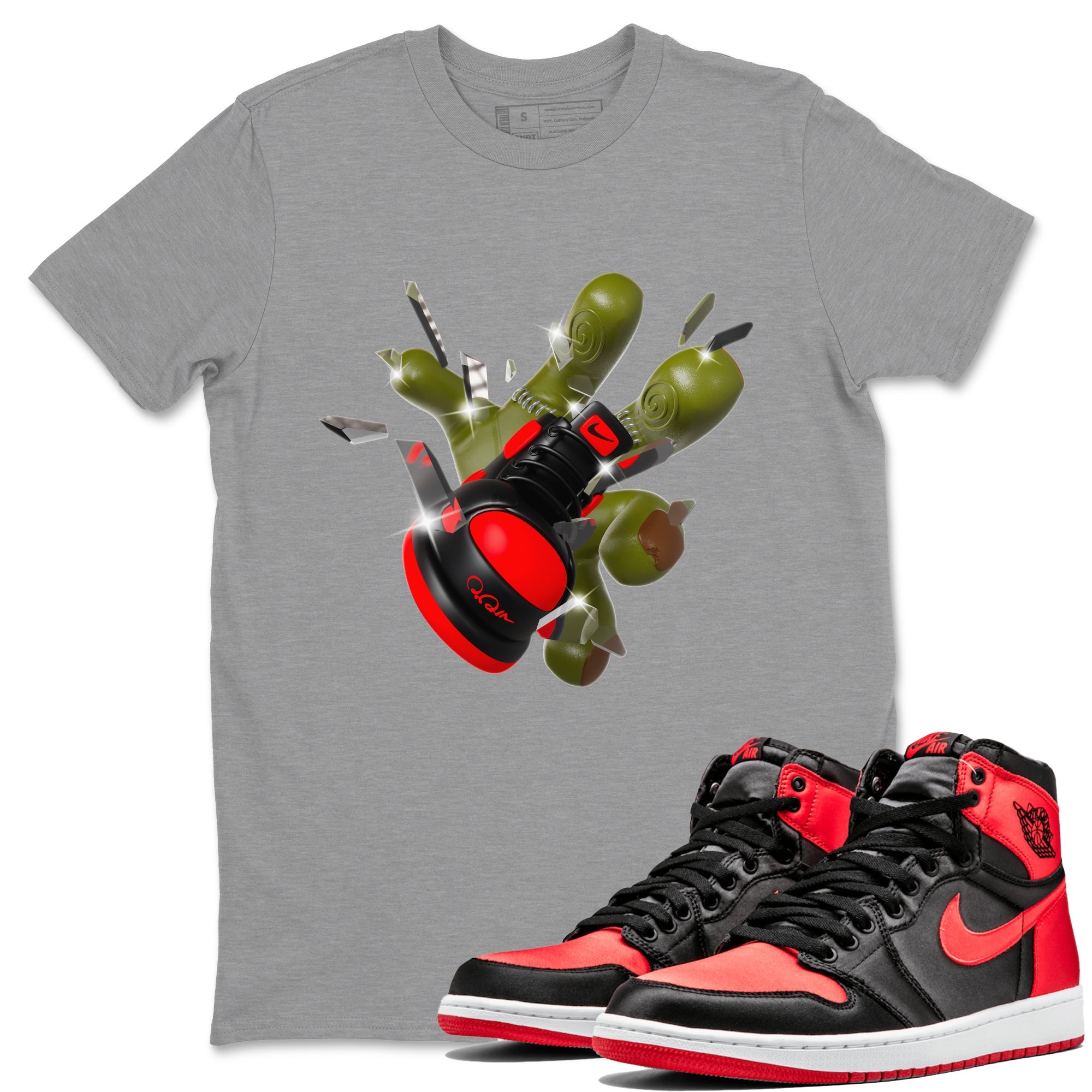 Air Jordan 1 Satin Bred shirt to match jordans Got Em Zombie Hand sneaker tees halloween dress AJ1 Satin Bred Drip Gear Zone Unisex Heather Grey 1 T-Shirt