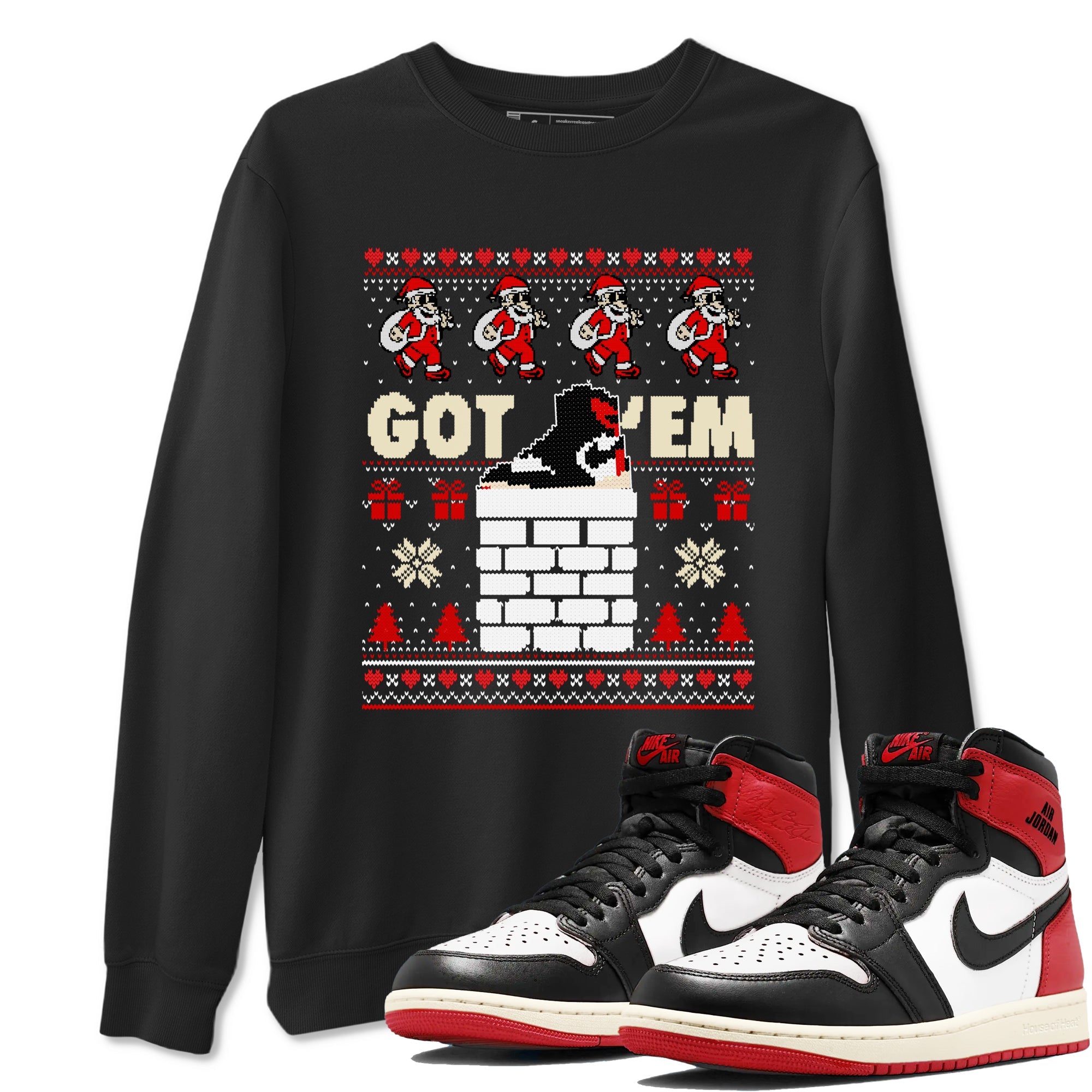 1s Retro High OG Black Toe Reimagined t-shirts to match sneakers Got'em Santa sneaker match tees Air Jordan 1 Black Toe Reimagined match shoes to clothes Drip Gear Zone unisex cotton Black 1 shirts