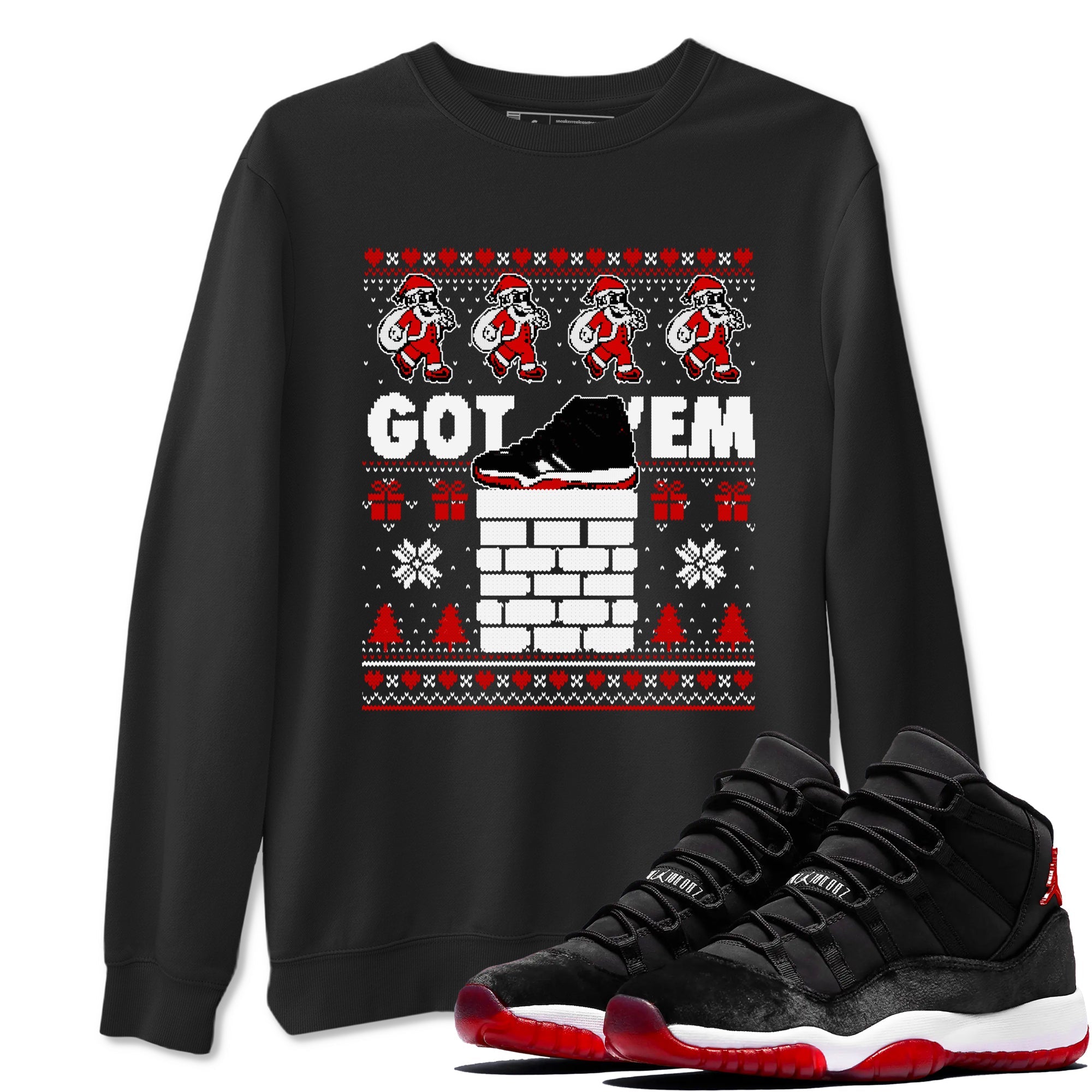 11s Bred Velvet shirts to match jordans Got'em Santa sneaker match tees Air Jordan 11 Bred Velvet match shoes to clothes Drip Gear Zone unisex cotton Black 1 shirts