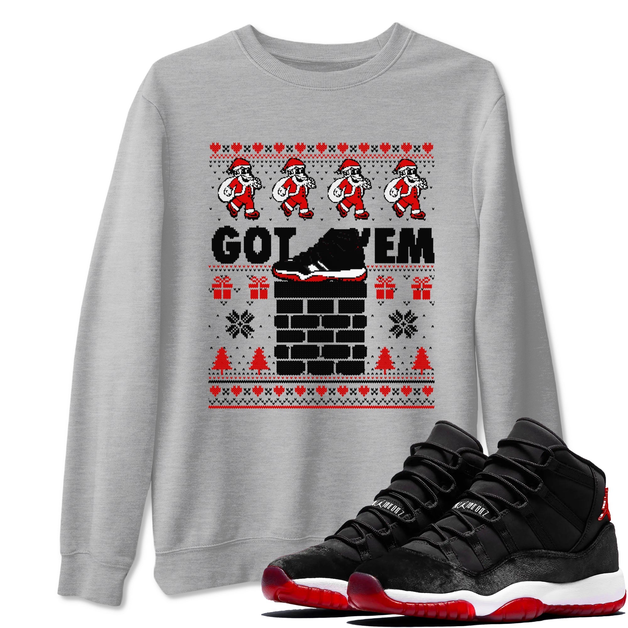 11s Bred Velvet shirts to match jordans Got'em Santa sneaker match tees Air Jordan 11 Bred Velvet match shoes to clothes Drip Gear Zone unisex cotton Heather Grey 1 shirts