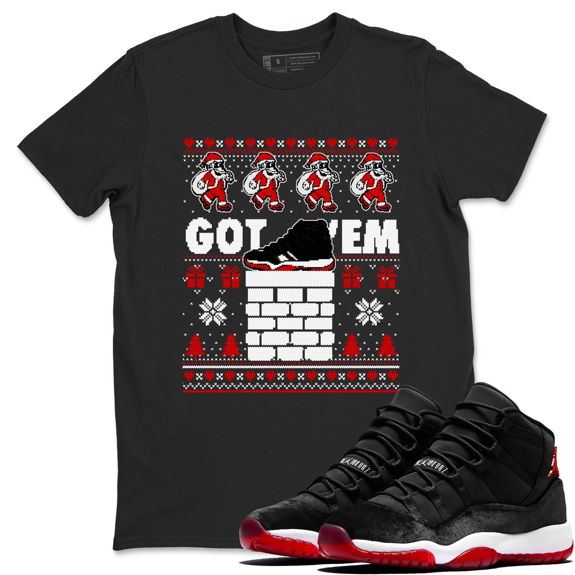 11s Bred Velvet shirts to match jordans Got'em Santa sneaker match tees Air Jordan 11 Bred Velvet match shoes to clothes Drip Gear Zone unisex cotton Black 1 shirts