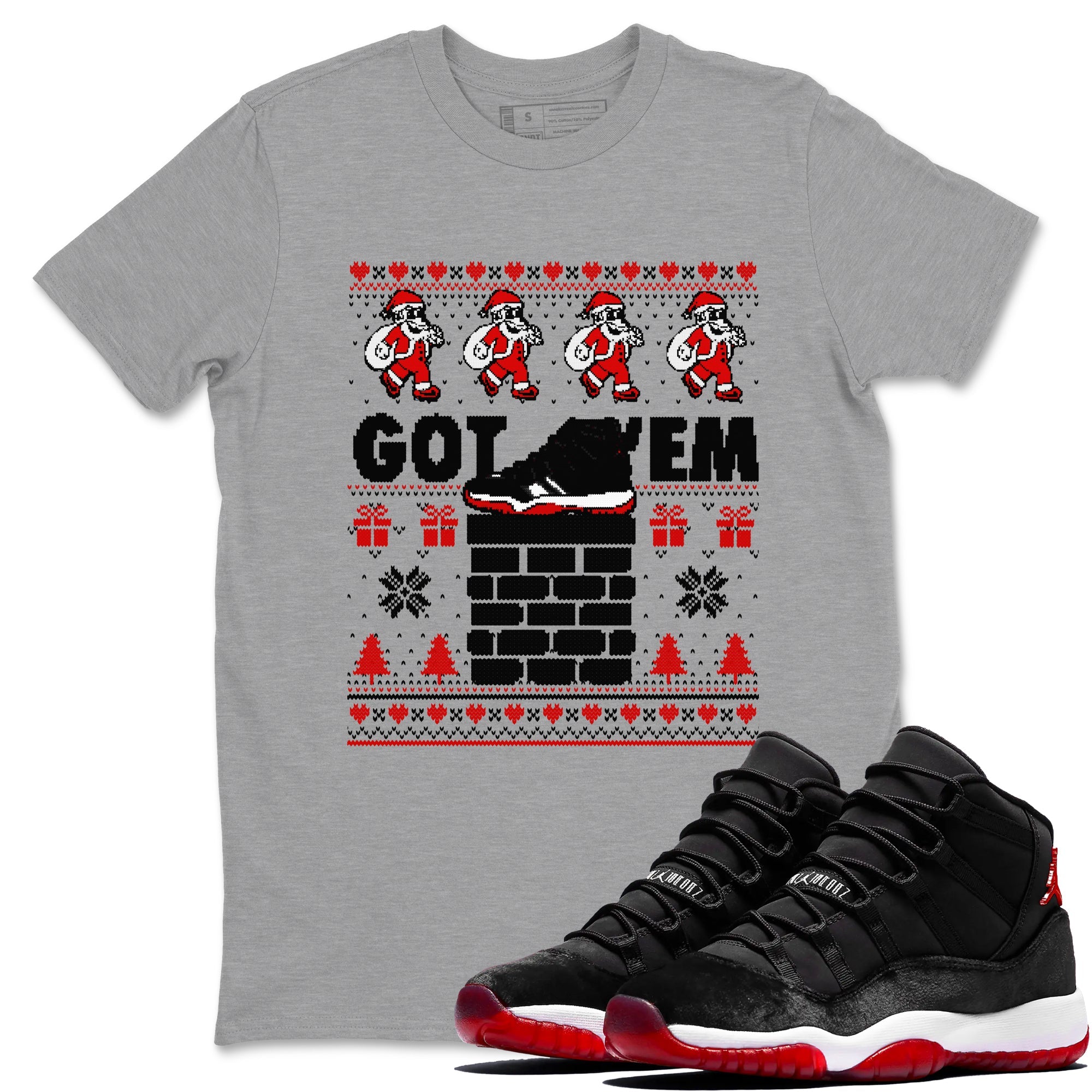 11s Bred Velvet shirts to match jordans Got'em Santa sneaker match tees Air Jordan 11 Bred Velvet match shoes to clothes Drip Gear Zone unisex cotton Heather Grey 1 shirts