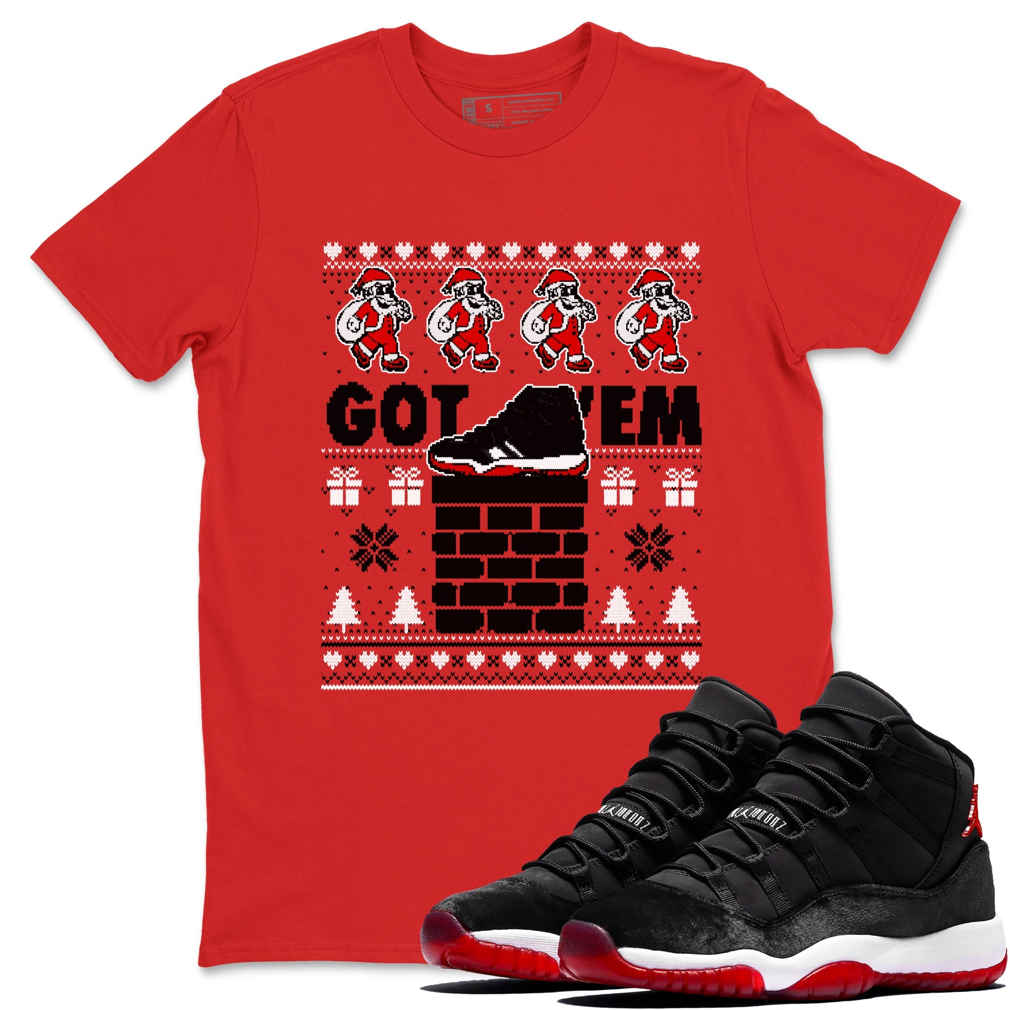 11s Bred Velvet shirts to match jordans Got'em Santa sneaker match tees Air Jordan 11 Bred Velvet match shoes to clothes Drip Gear Zone unisex cotton Red 1 shirts