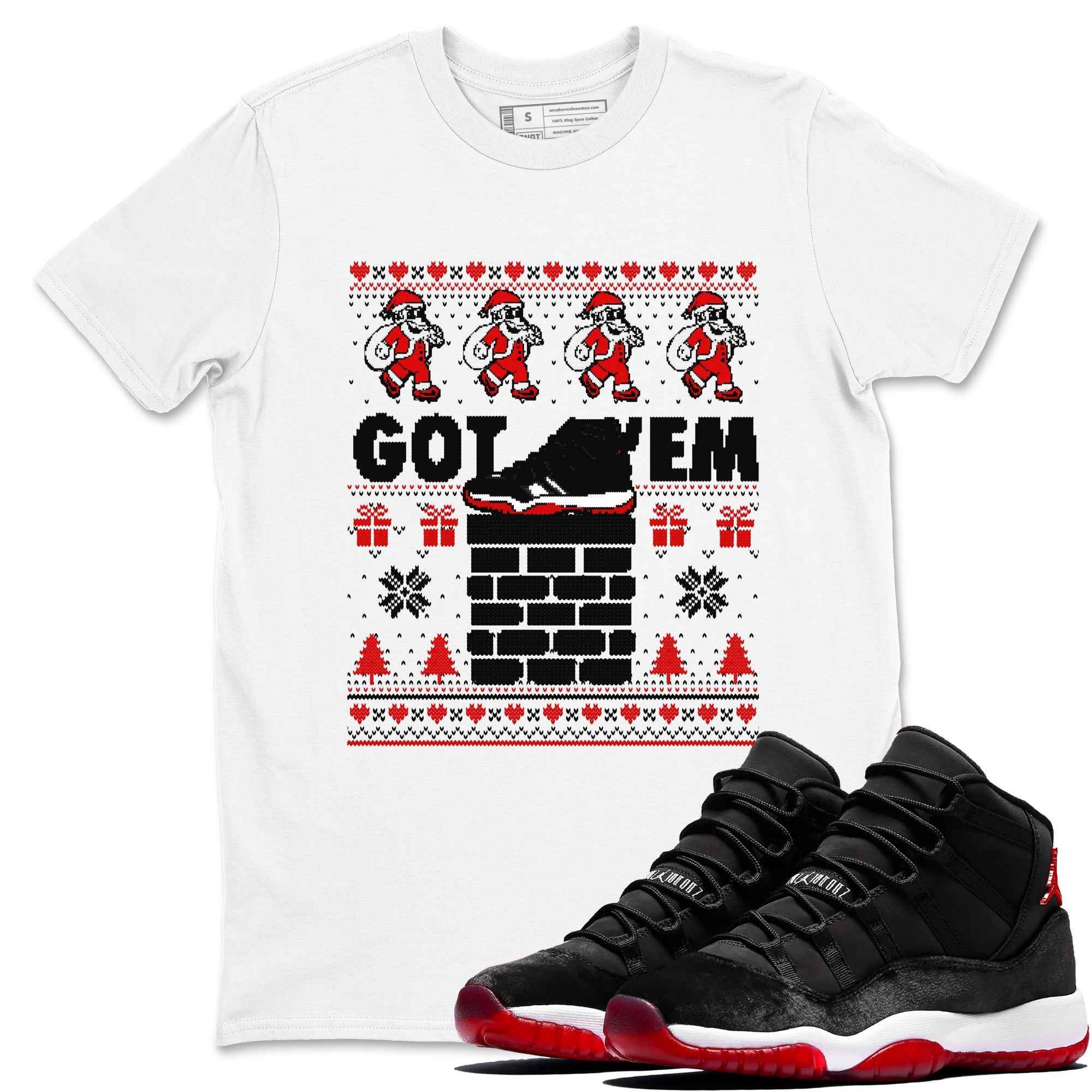 11s Bred Velvet shirts to match jordans Got'em Santa sneaker match tees Air Jordan 11 Bred Velvet match shoes to clothes Drip Gear Zone unisex cotton White 1 shirts