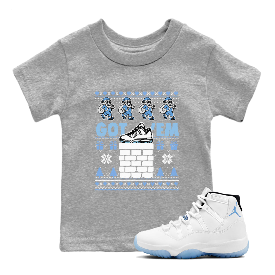 11s Legend Blue shirts to match jordans Got'em Santa sneaker match tees Air Jordan 11 Retro Legend Blue match shoes to clothes Drip Gear Zone Youth Baby Heather Grey 1 tee