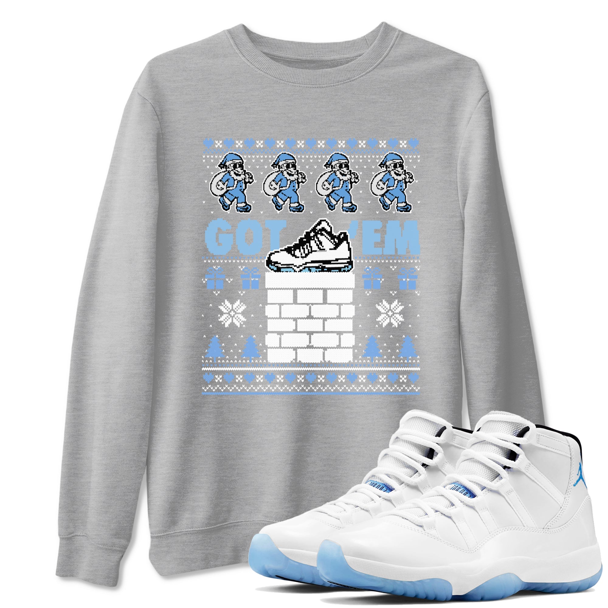 11s Legend Blue shirts to match jordans Got'em Santa sneaker match tees Air Jordan 11 Retro Legend Blue match shoes to clothes Drip Gear Zone unisex cotton Heather Grey 1 shirts