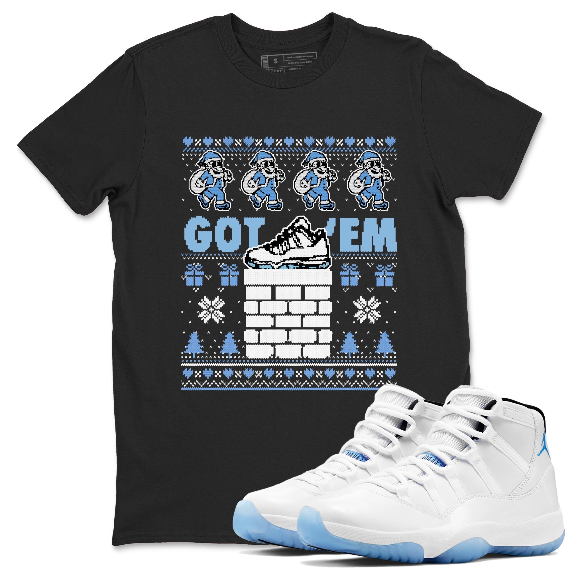 11s Legend Blue shirts to match jordans Got'em Santa sneaker match tees Air Jordan 11 Retro Legend Blue match shoes to clothes Drip Gear Zone unisex cotton Black 1 shirts