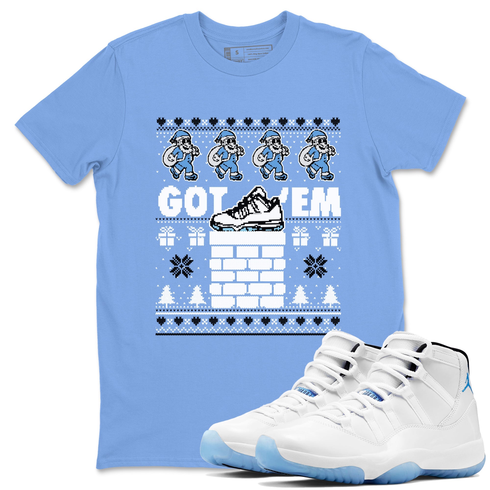 11s Legend Blue shirts to match jordans Got'em Santa sneaker match tees Air Jordan 11 Retro Legend Blue match shoes to clothes Drip Gear Zone unisex cotton Carolina Blue 1 shirts