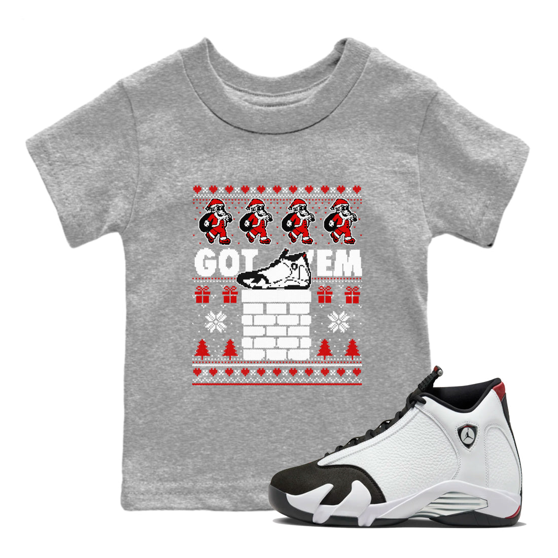 Air Jordan 14 Black Toe t shirts to match sneakers Got'em Santa sneaker match tees 14s Black Toe sneaker match tee Drip Gear Zone Youth Baby Heather Grey 1 tee