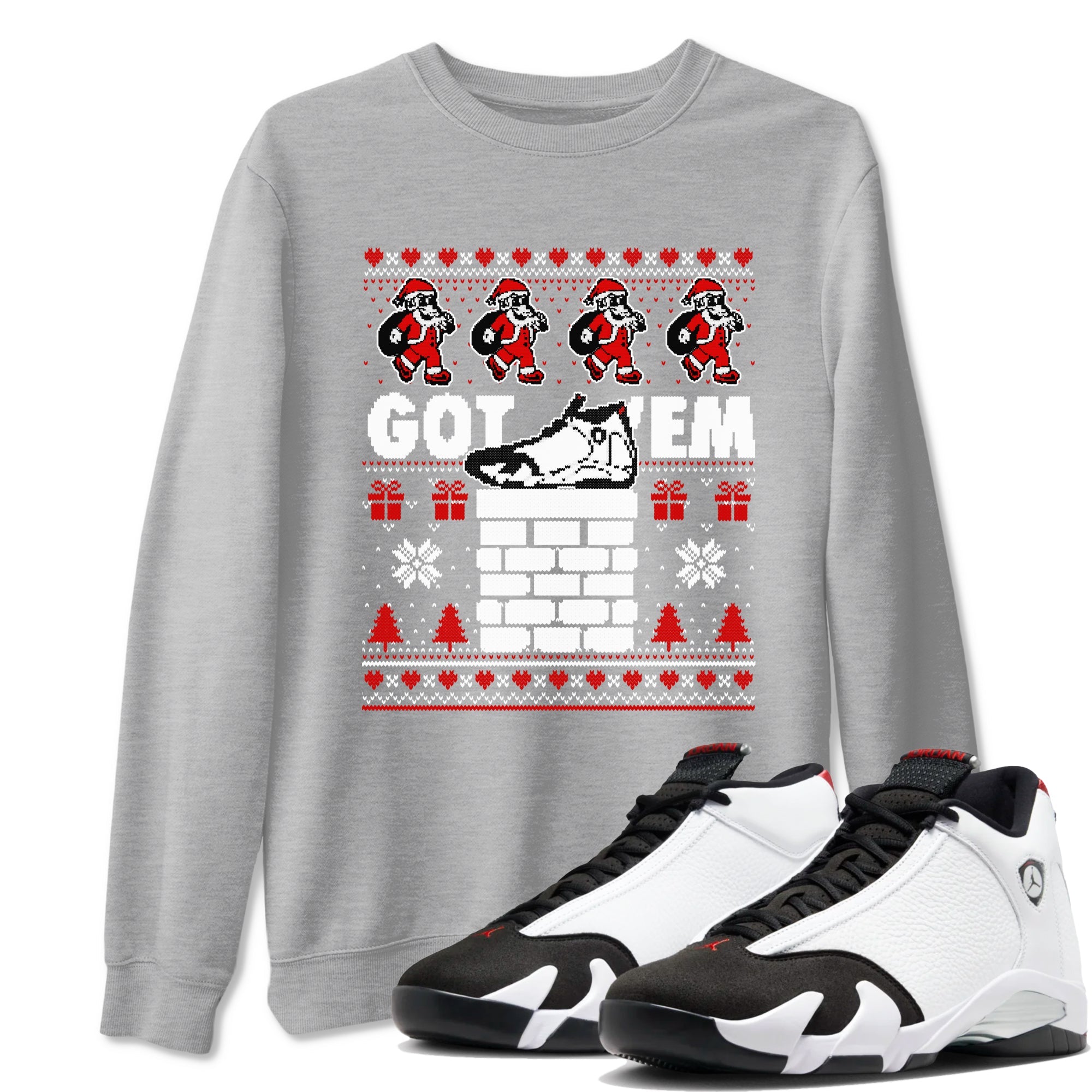 Air Jordan 14 Black Toe t shirts to match sneakers Got'em Santa sneaker match tees 14s Black Toe sneaker match tee Drip Gear Zone unisex cotton Heather Grey 1 shirts