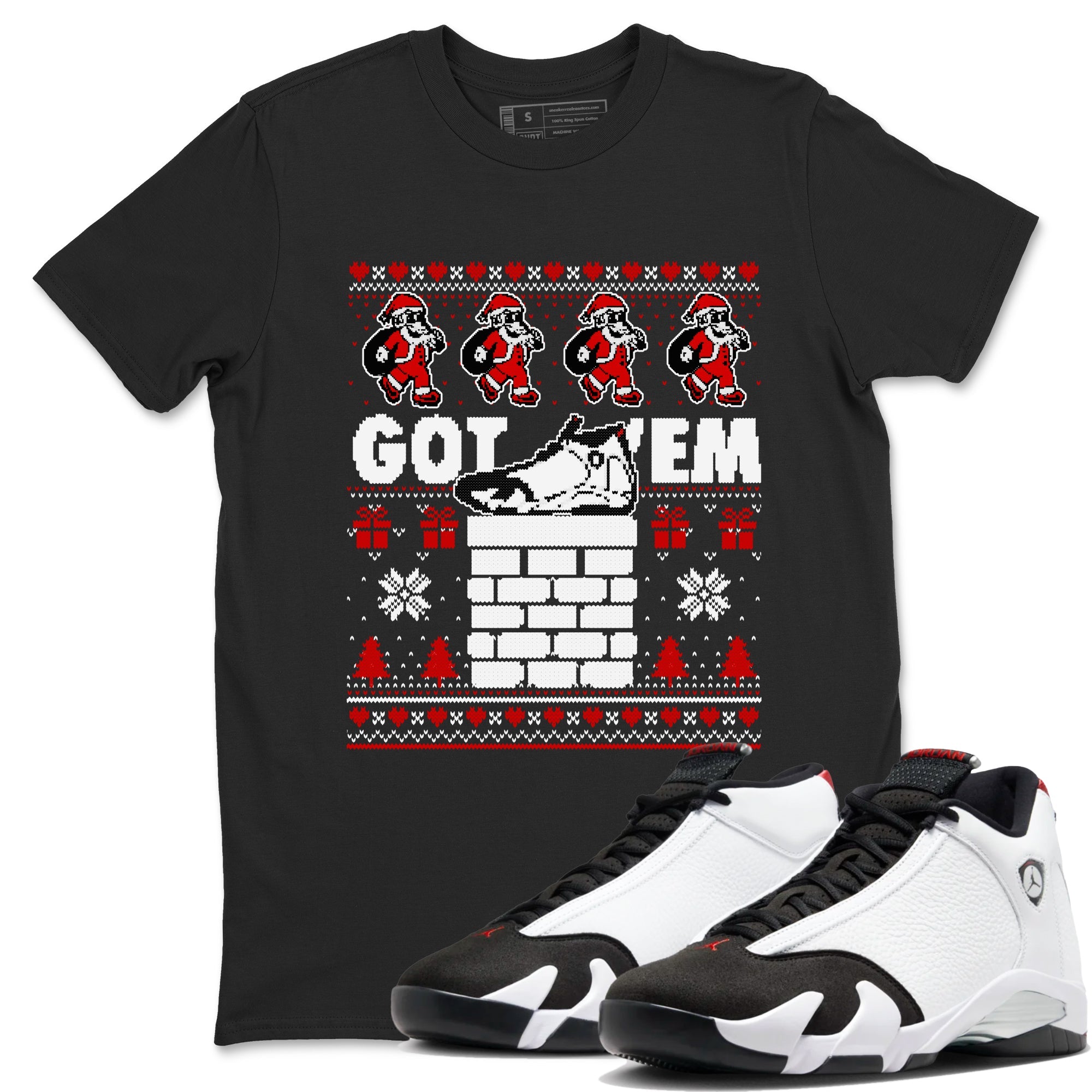 Air Jordan 14 Black Toe t shirts to match sneakers Got'em Santa sneaker match tees 14s Black Toe sneaker match tee Drip Gear Zone unisex cotton Black 1 shirts