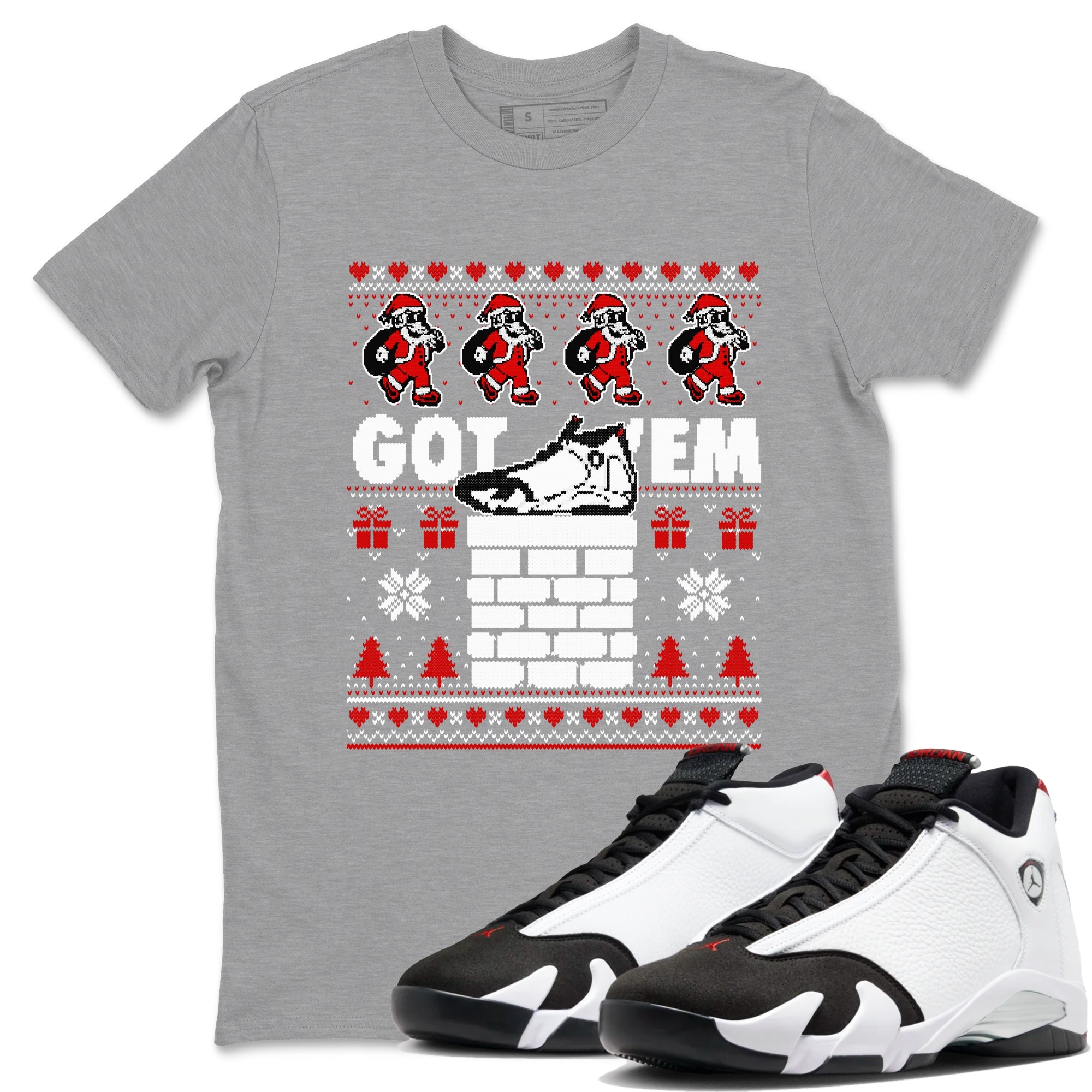 Air Jordan 14 Black Toe t shirts to match sneakers Got'em Santa sneaker match tees 14s Black Toe sneaker match tee Drip Gear Zone unisex cotton Heather Grey 1 shirts
