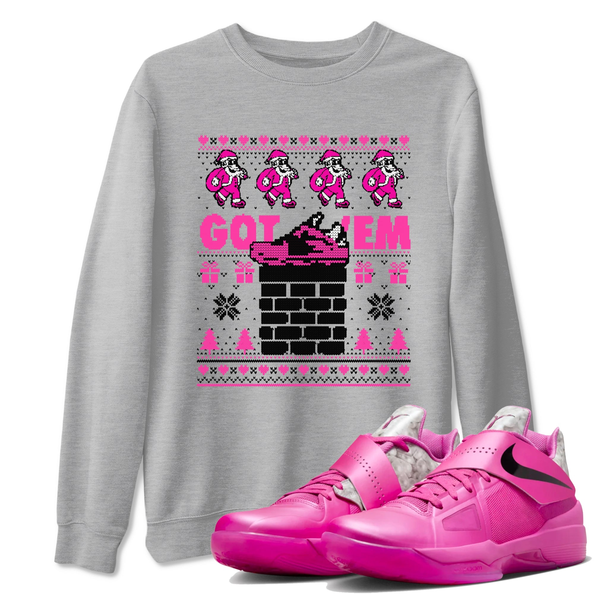Nike KD 4 Retro Aunt Pearl shirts to match jordans Got'em Santa sneaker match tees Nike KD 4 Aunt Pearl match shoes to clothes Drip Gear Zone unisex cotton Heather Grey 1 shirts